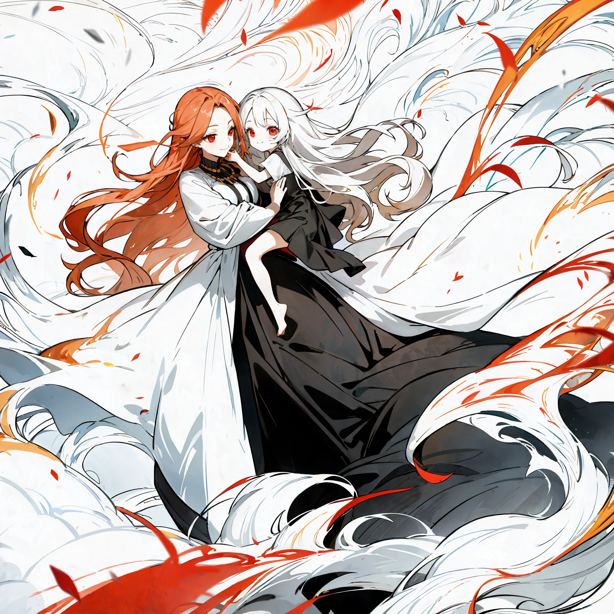 1female, harm smile, long flowing golden hair, red eyes, wearing black dress, carrying a , anime
