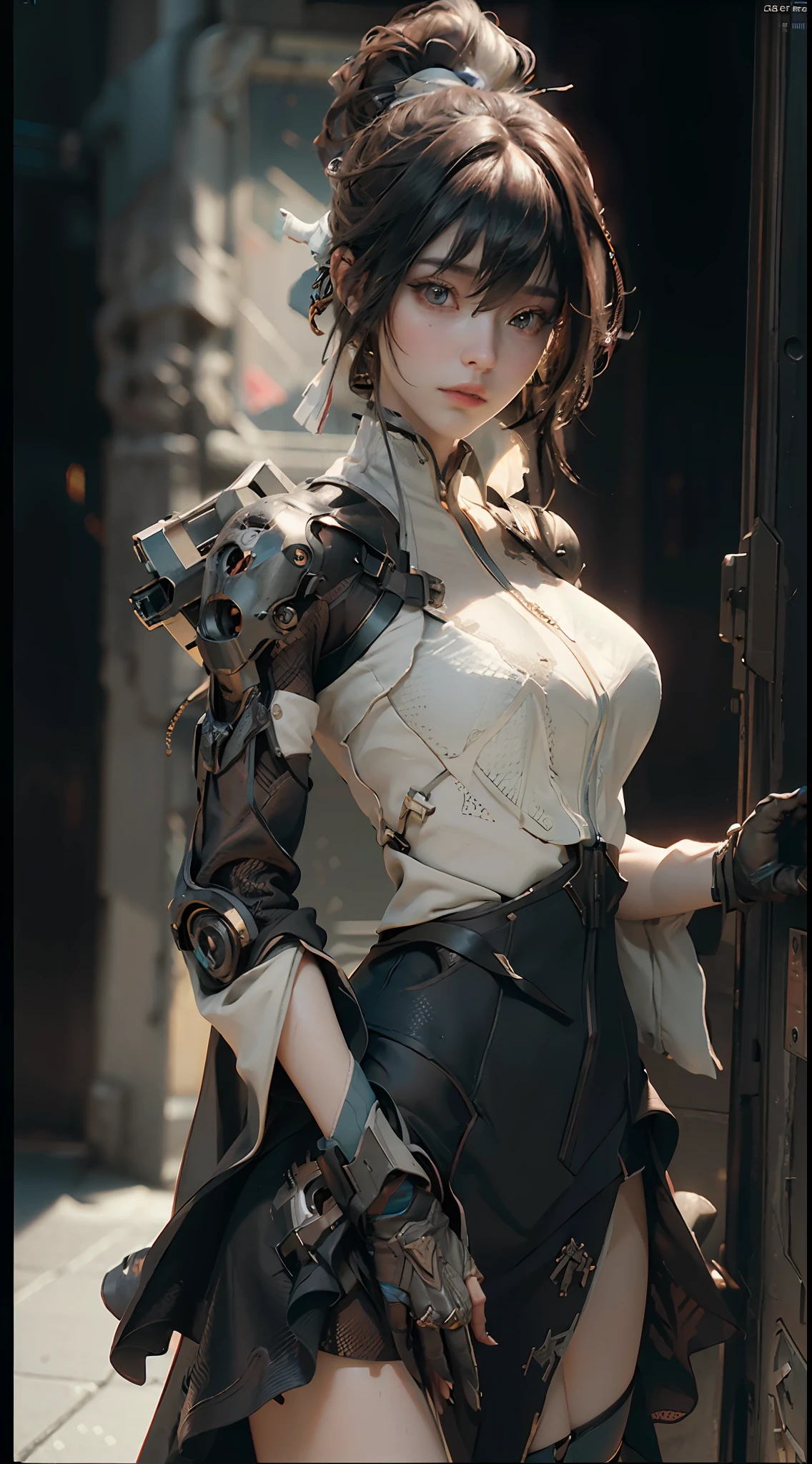 ((Best quality)), ((masterpiece)), (detailed:1.4), 3D, an image of a beautiful cyberpunk female,HDR (High Dynamic Range),Ray Tracing,NVIDIA RTX,Super-Resolution,Unreal 5,Subsurface scattering,PBR Texturing,Post-processing,Anisotropic Filtering,Depth-of-field,Maximum clarity and sharpness,Multi-layered textures,Albedo and Specular maps,Surface shading,Accurate simulation of light-material interaction,Perfect proportions,Octane Render,Two-tone lighting,Wide aperture,Low ISO,White balance,Rule of thirds,8K RAW,