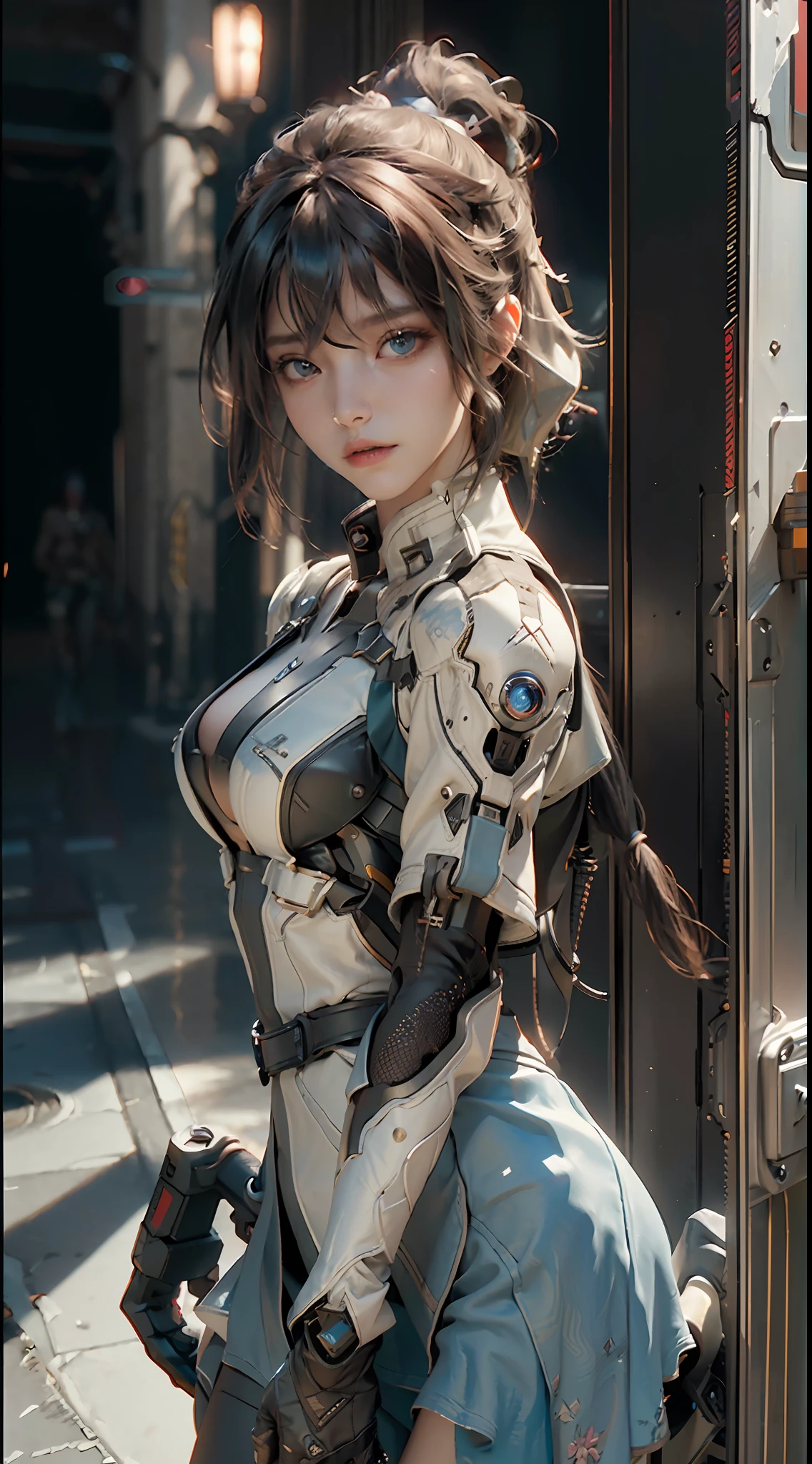 ((Best quality)), ((masterpiece)), (detailed:1.4), 3D, an image of a beautiful cyberpunk female,HDR (High Dynamic Range),Ray Tracing,NVIDIA RTX,Super-Resolution,Unreal 5,Subsurface scattering,PBR Texturing,Post-processing,Anisotropic Filtering,Depth-of-field,Maximum clarity and sharpness,Multi-layered textures,Albedo and Specular maps,Surface shading,Accurate simulation of light-material interaction,Perfect proportions,Octane Render,Two-tone lighting,Wide aperture,Low ISO,White balance,Rule of thirds,8K RAW,