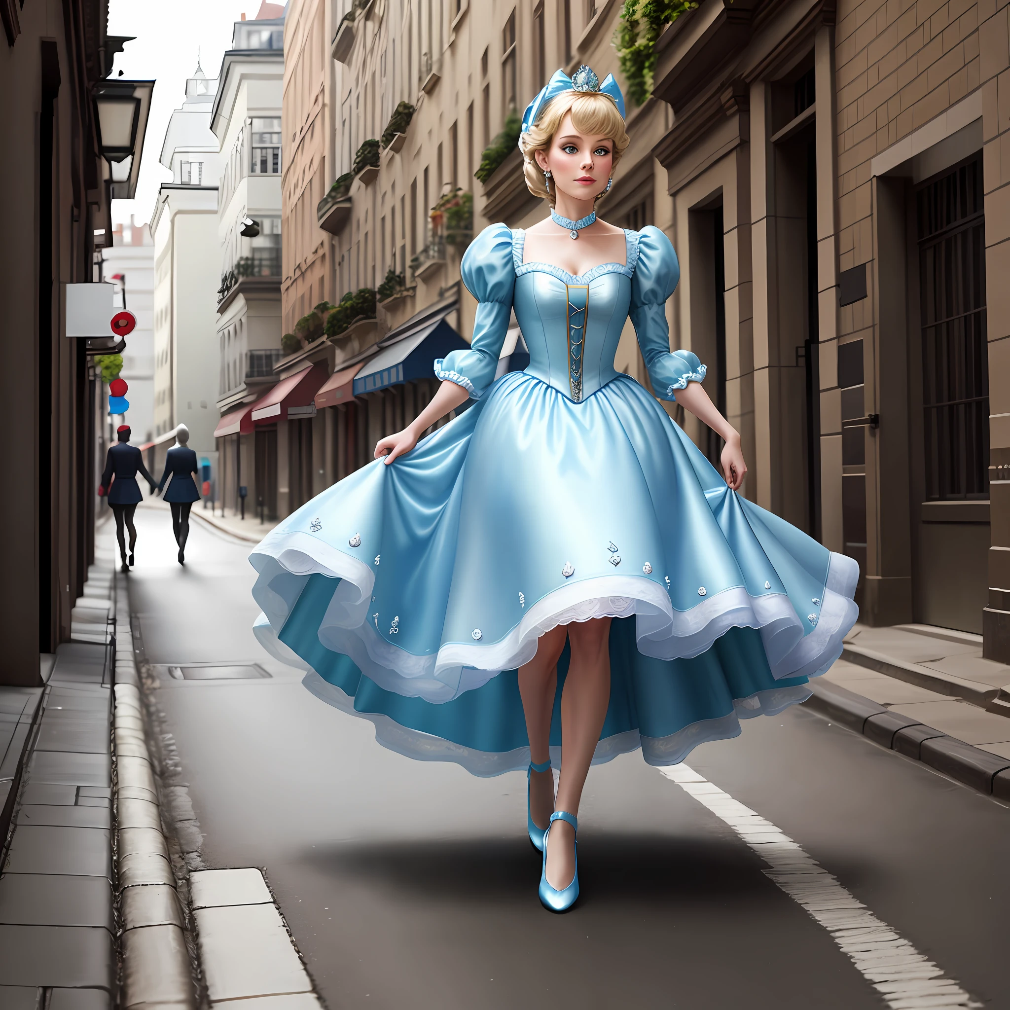 Cinderella walking down the street