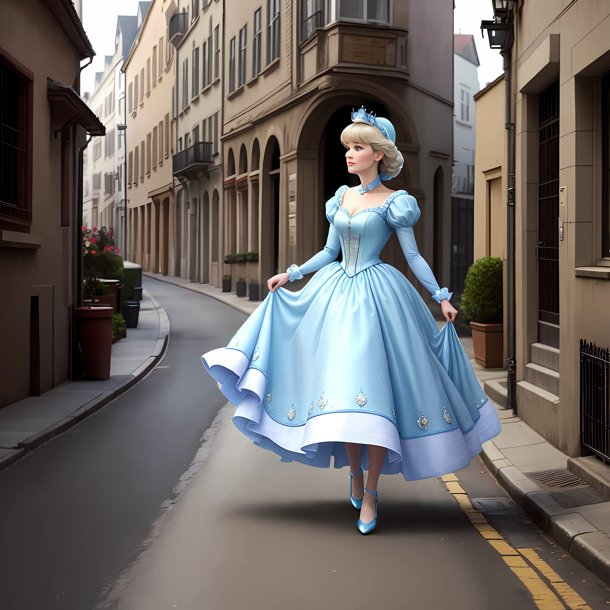 Cinderella walking down the street