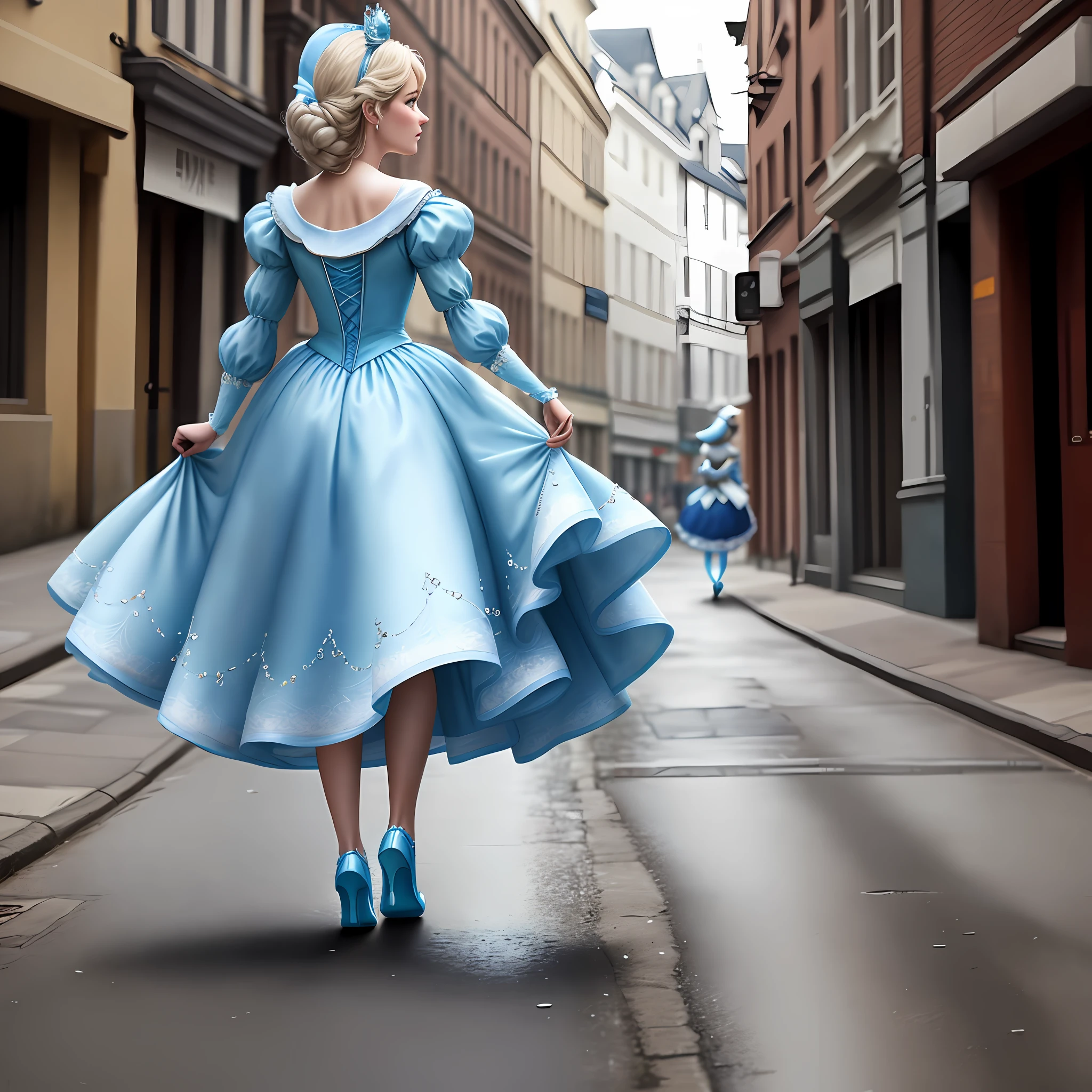 Cinderella walking down the street