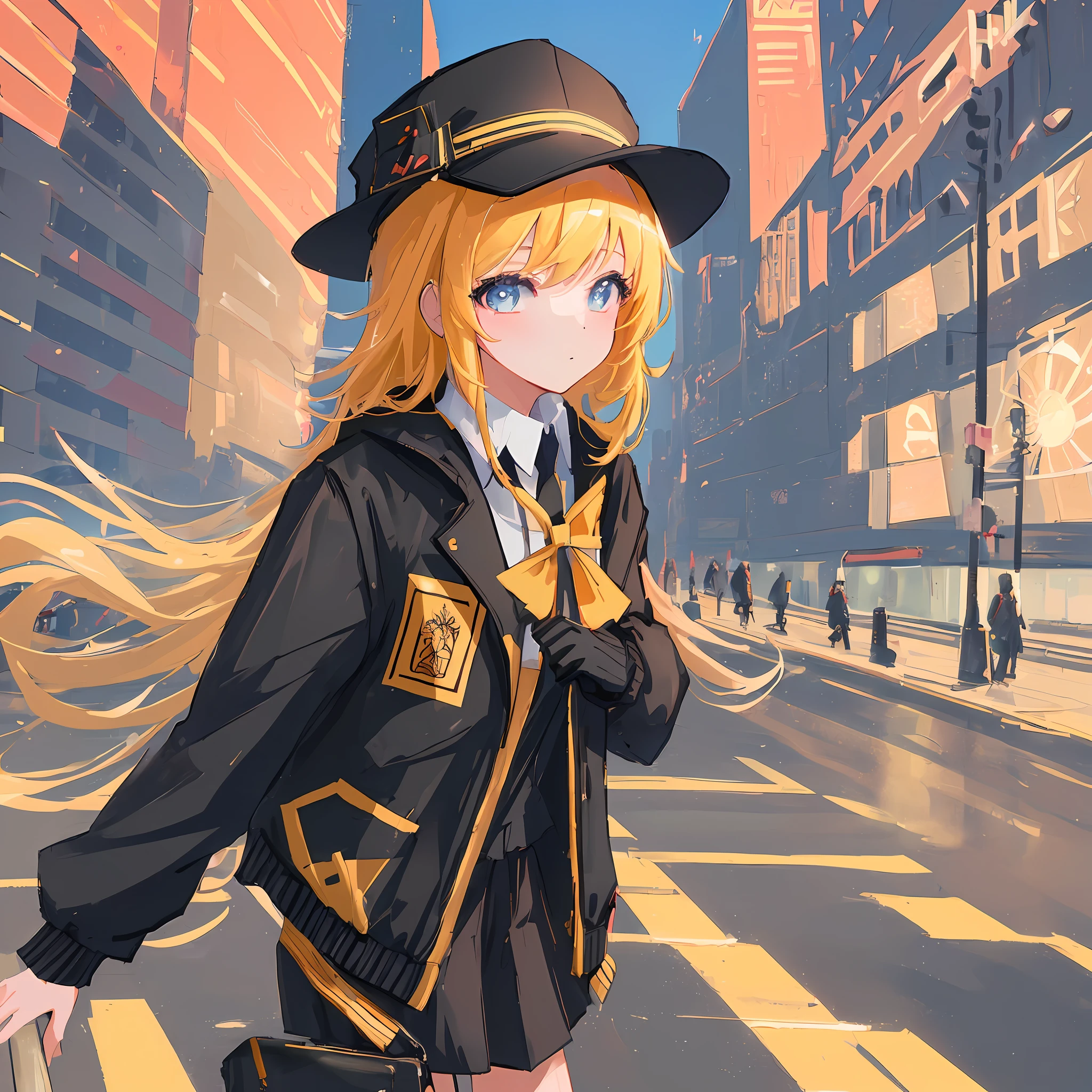 ((Masterpiece,best quality:1.2)),1girl,solo,anime girl,wearing black jacket,wearing a hat,sunny, surrounded by buildings,city, streets, cinematic lighting,highest quality digital art, Stunning art, wallpaper 4k,8k,64k, HD, unparalleled masterpiece, dynamic lighting, cinematic, epic