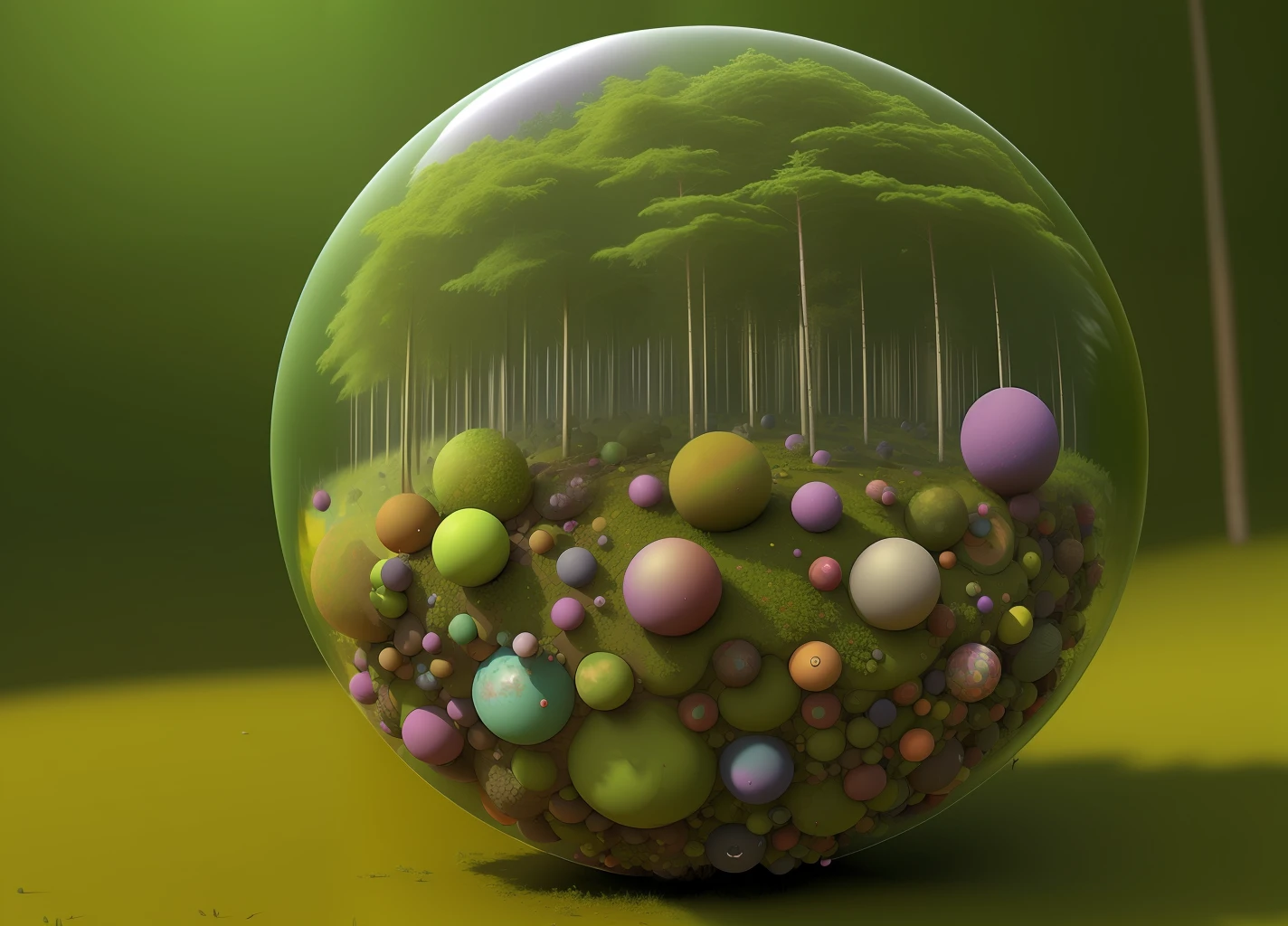 sphere anthill, colourful forest, 3D, high resolution