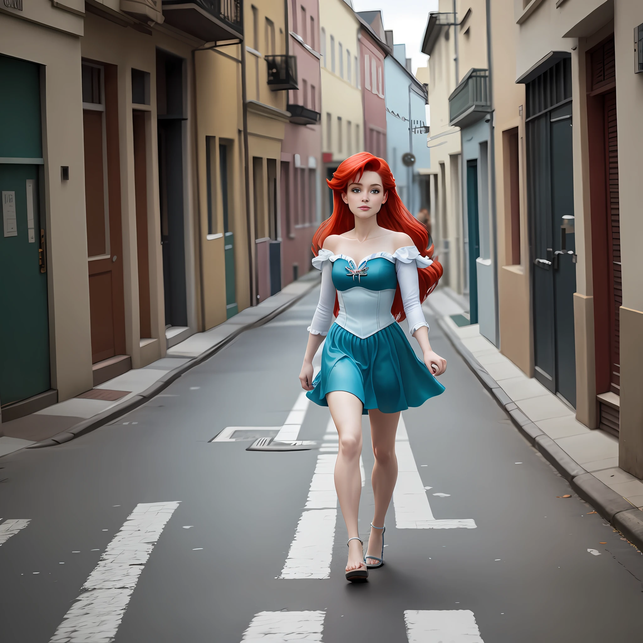 Ariel walking down the street