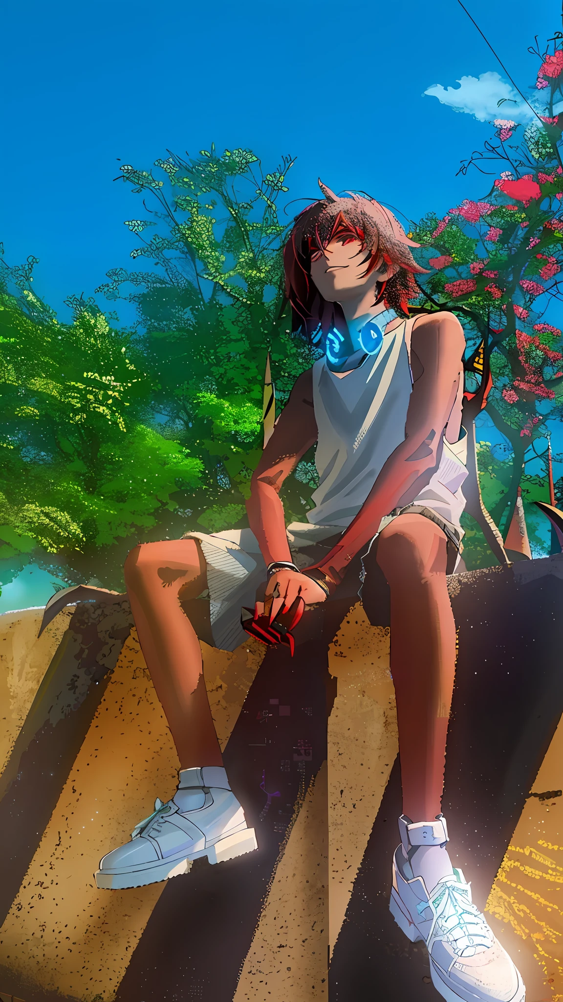 lolstyle, art style, solo, red_eyes, 1boy, male_focus, armor, glowing, glowing_eyes, claws, blade, arm_blade