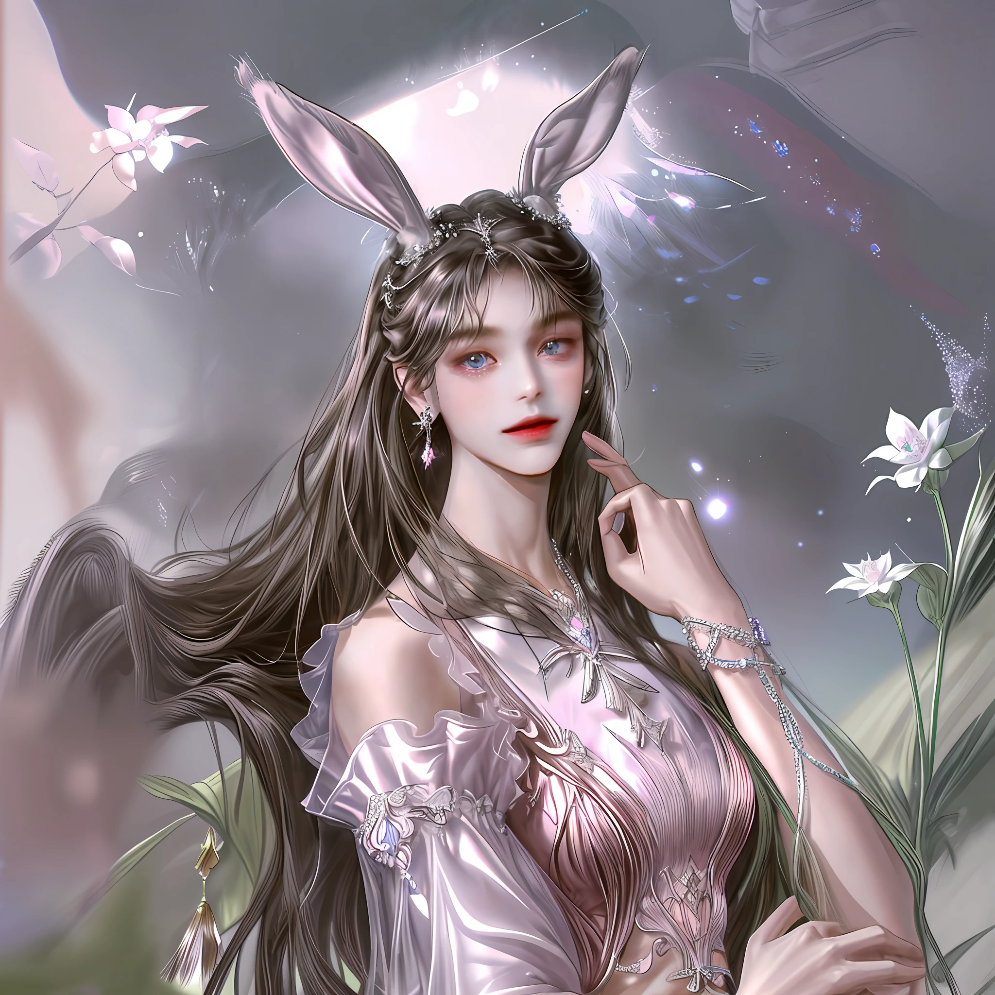 Best Quality 8k Men lying on their backs on a big pink bed, cute,slim body , masterpiece, man, slim, muscle, bunny ears, fair skin, pastel purple tee long hair, sapphire eyes, smile, poet, do not disturb, masterpiece, NSFW high quality, 1boy, {{{solo}}}, perfect male body, glossy skin, {bare leg}, panties, sexy, lingerie, sweat, nude, best quality, masterpiece, wallpaper in high detail, ray tracking, exquisite, , gorgeous as no real handsome, detailed and exquisite facial representation, gentle expression,shy , earrings, rabbit ears, cat tail, ornament, armband, bracelet, collar, navel, close-up(zoom on breast), Look at the audience.