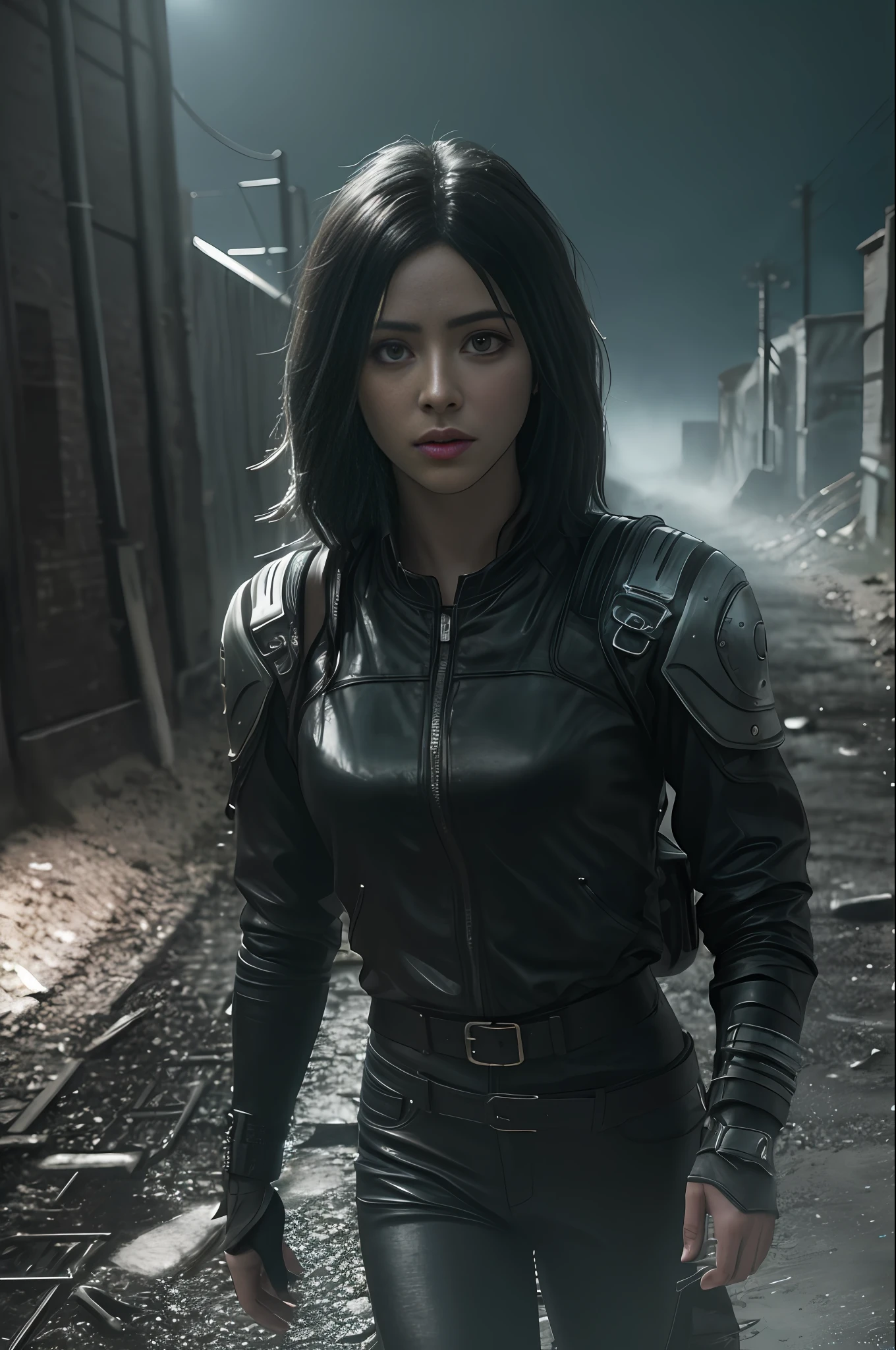. alita, full body, brow eyes ,perfect composition trending on artstation photorealistic, cinematic lighting, dark atmosphere, volumetric lighting, action pose, epic scene, lots of fine detail, movie style, photography, natural textures, natural light, natural blur, photorealism, cinematic rendering, ray tracing, highest quality, highest detail, Cinematic, Blur Effect, Long Exposure, 8K, Ultra-HD, Natural Lighting, Moody Lighting, Cinematic Lighting, hyper-realistic, vibrant, 8k, detailed, ultra detailt