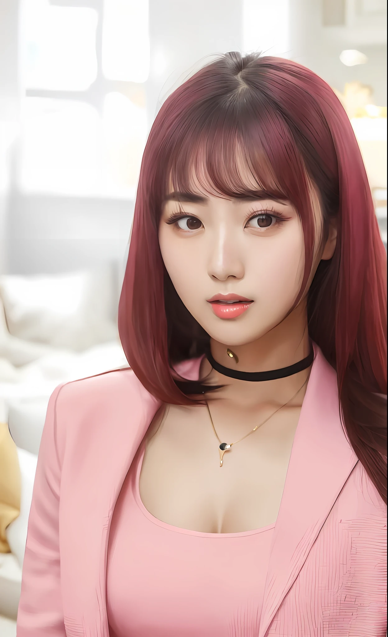 araffe asian woman with choking and pink top, korean girl, korean idol portrait woman, gorgeous korean girl, beautiful south korean girl, beautiful korean girl, ulsang, jaeonnam, korean woman, cute korean face, kpop idol portrait, cute girl face adjustment