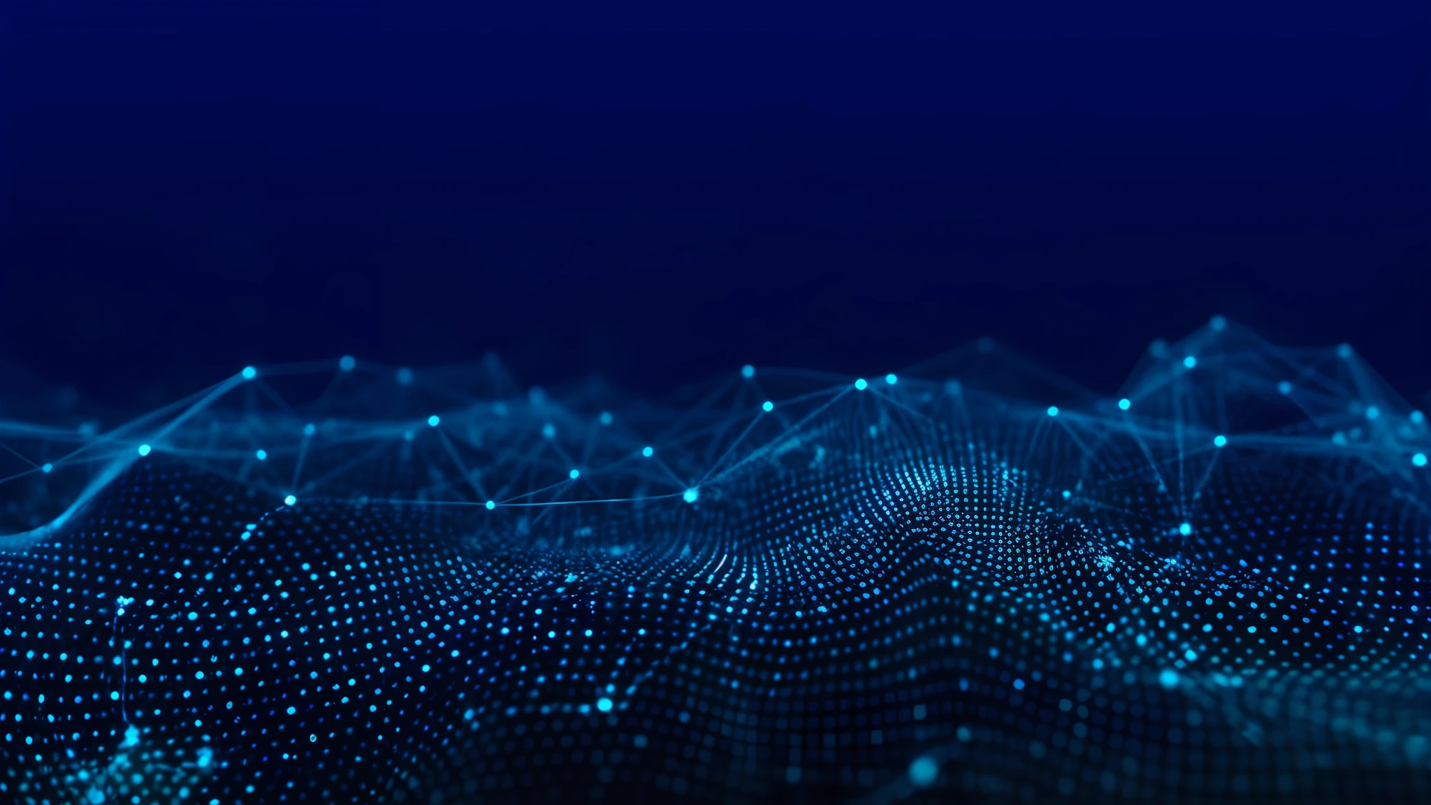 Blue abstract background with lots of dots and lines, particle waves, waves and particles, abstract art representing data, blue particles, water particle waves, immersion in networks, digital nodes, connectivity, particle simulation, abstract technology, endless cooperation with artificial intelligence