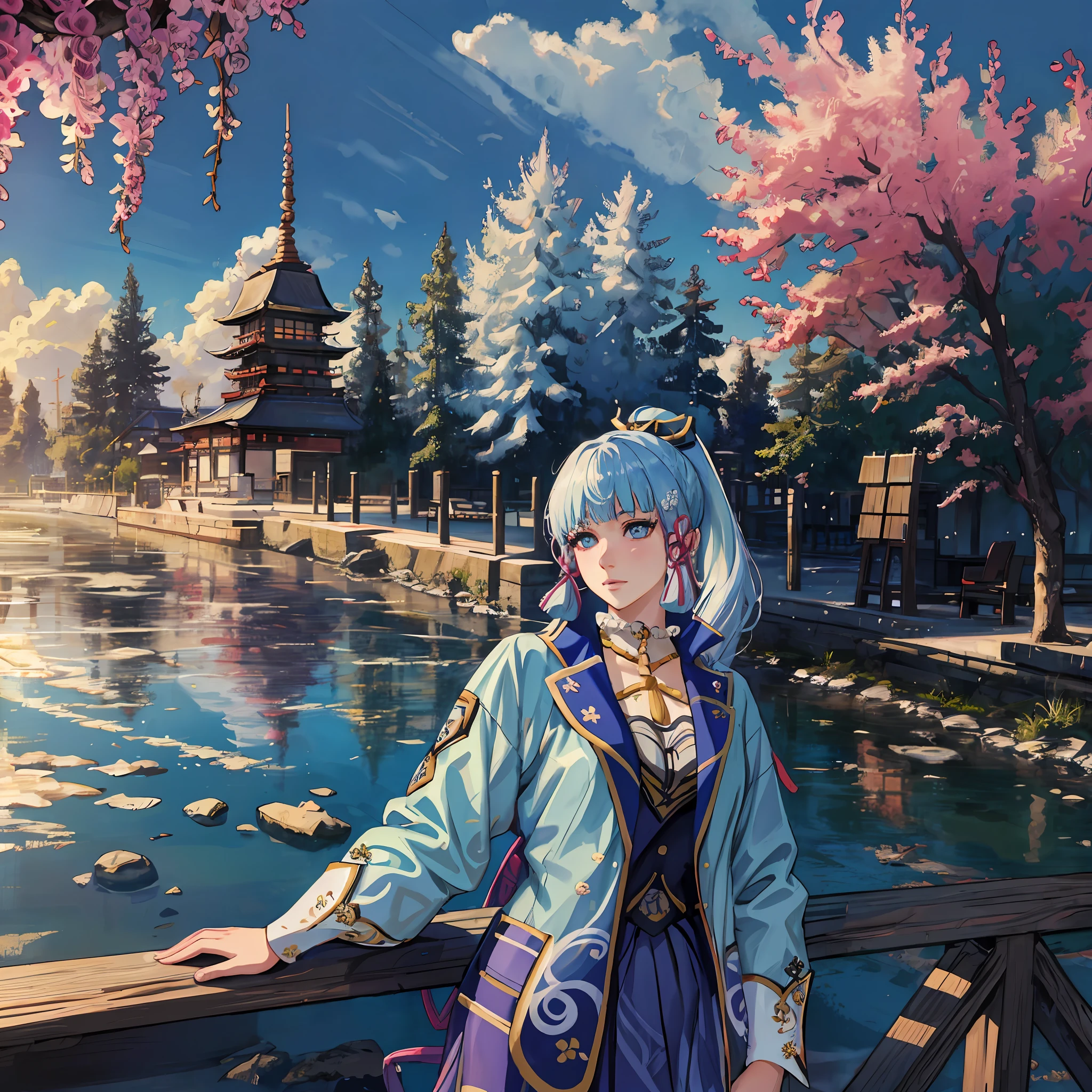 (masterpiece), (best quality), (ultra detailed),(disheveled hair),(illustration), (1girl), standing, (simple background),beautiful detailed eyes, delicate beautiful face,(colorful splashes), (kamisato ayaka: 1.2), focus on face, ponytail, kamisato ayaka(genshin impact), light blue hair, detailed hair, bangs, (shining), best lighting, best shadow