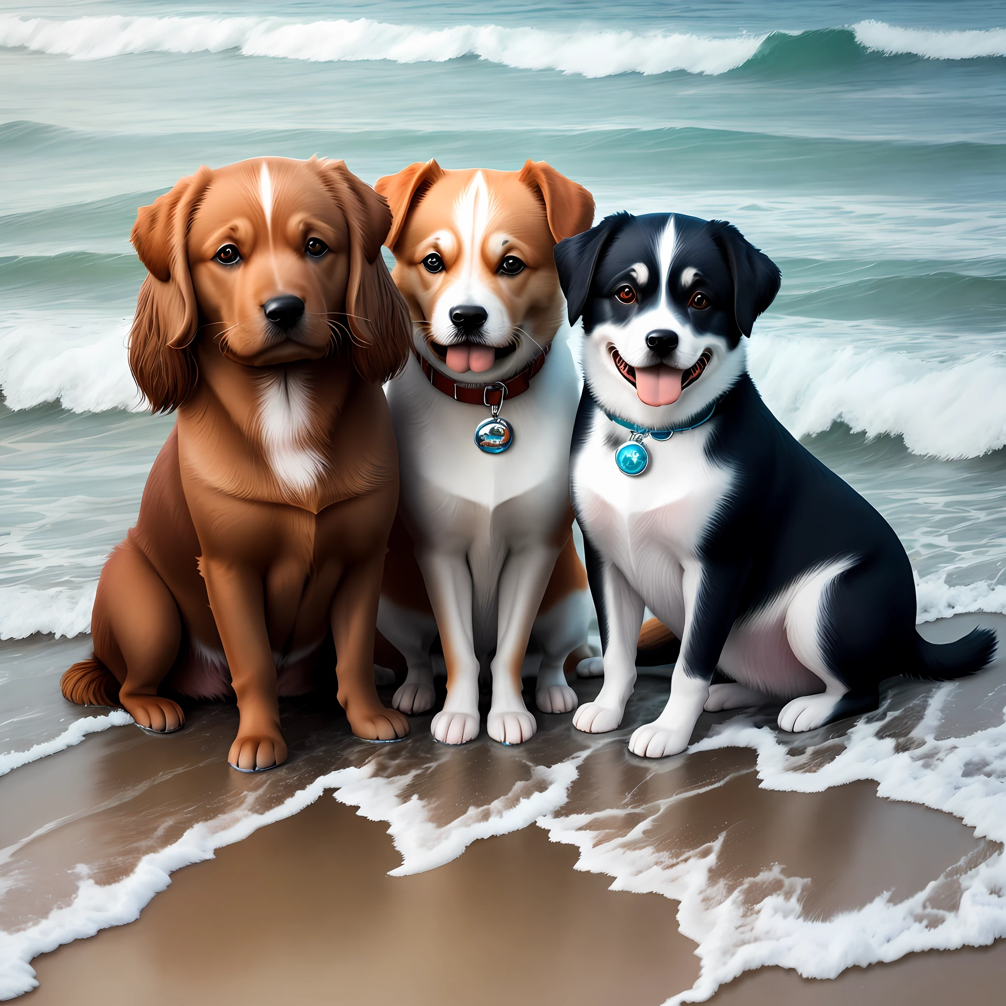 Beautiful sea with cute dogs