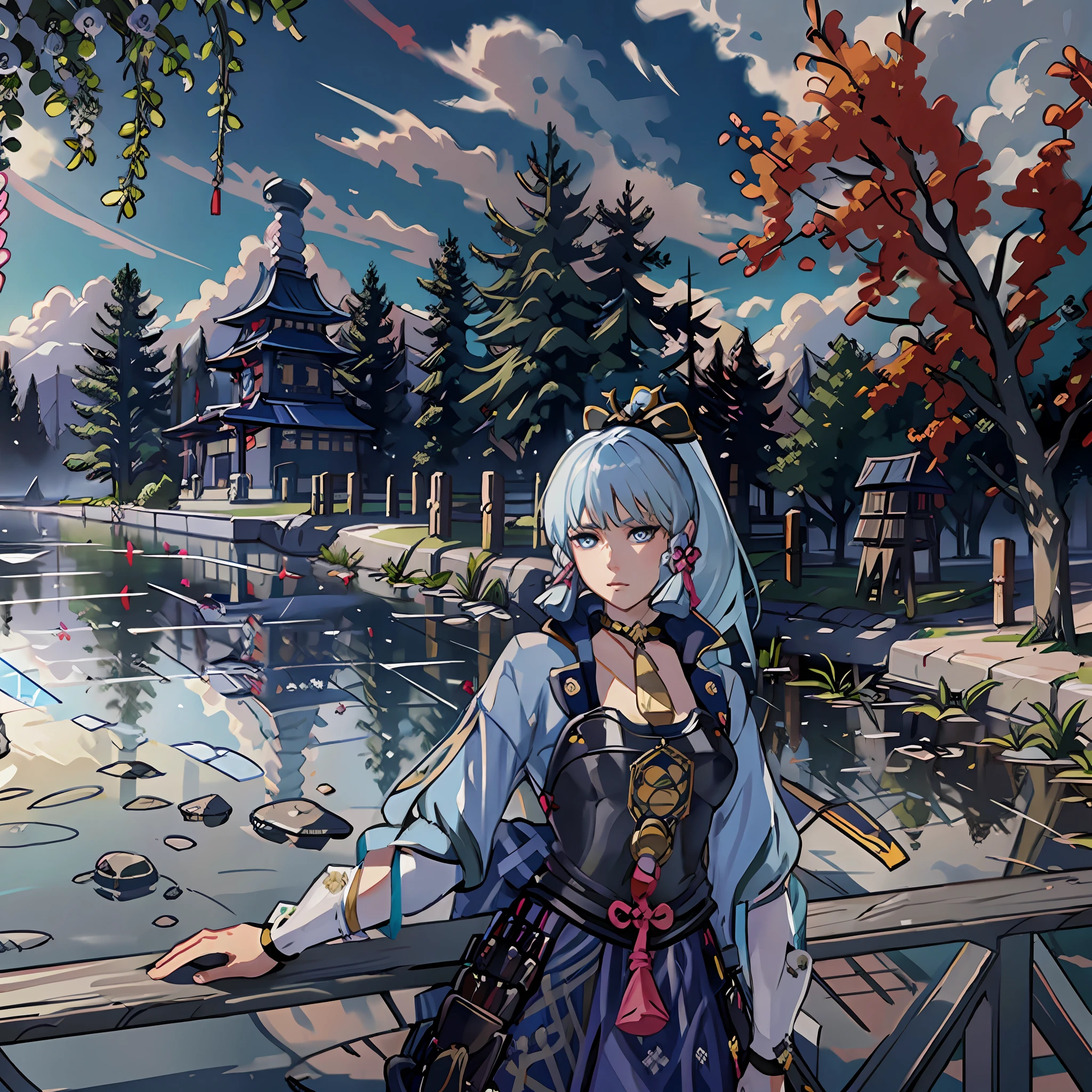 (masterpiece), (best quality), (ultra detailed),(disheveled hair),(illustration), (1girl), standing, (simple background),beautiful detailed eyes, light blue eyes, detailed beautiful face, (kamisato ayaka: 1.2), focus on face,  ponytail, kamisato ayaka(genshin impact), light blue hair, detailed hair, bangs, best lighting, best shadow, highly detailed
