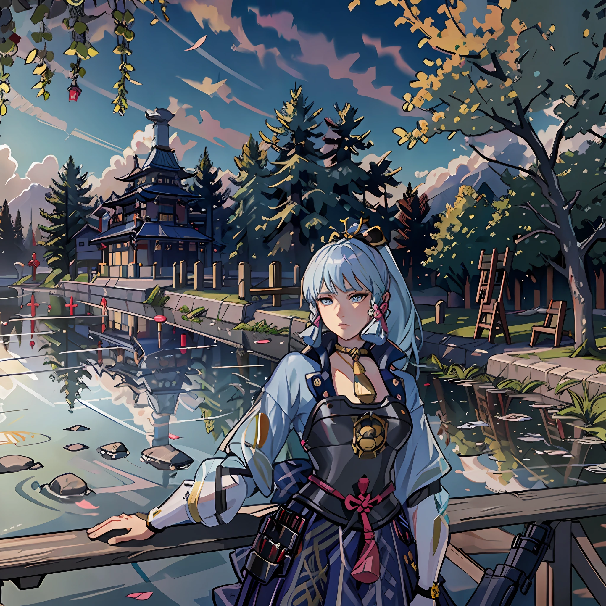 (masterpiece), (best quality), (ultra detailed),(disheveled hair),(illustration), (1girl), standing, (simple background),beautiful detailed eyes, light blue eyes, detailed beautiful face, (kamisato ayaka: 1.2), focus on face,  ponytail, kamisato ayaka(genshin impact), light blue hair, detailed hair, bangs, best lighting, best shadow, highly detailed