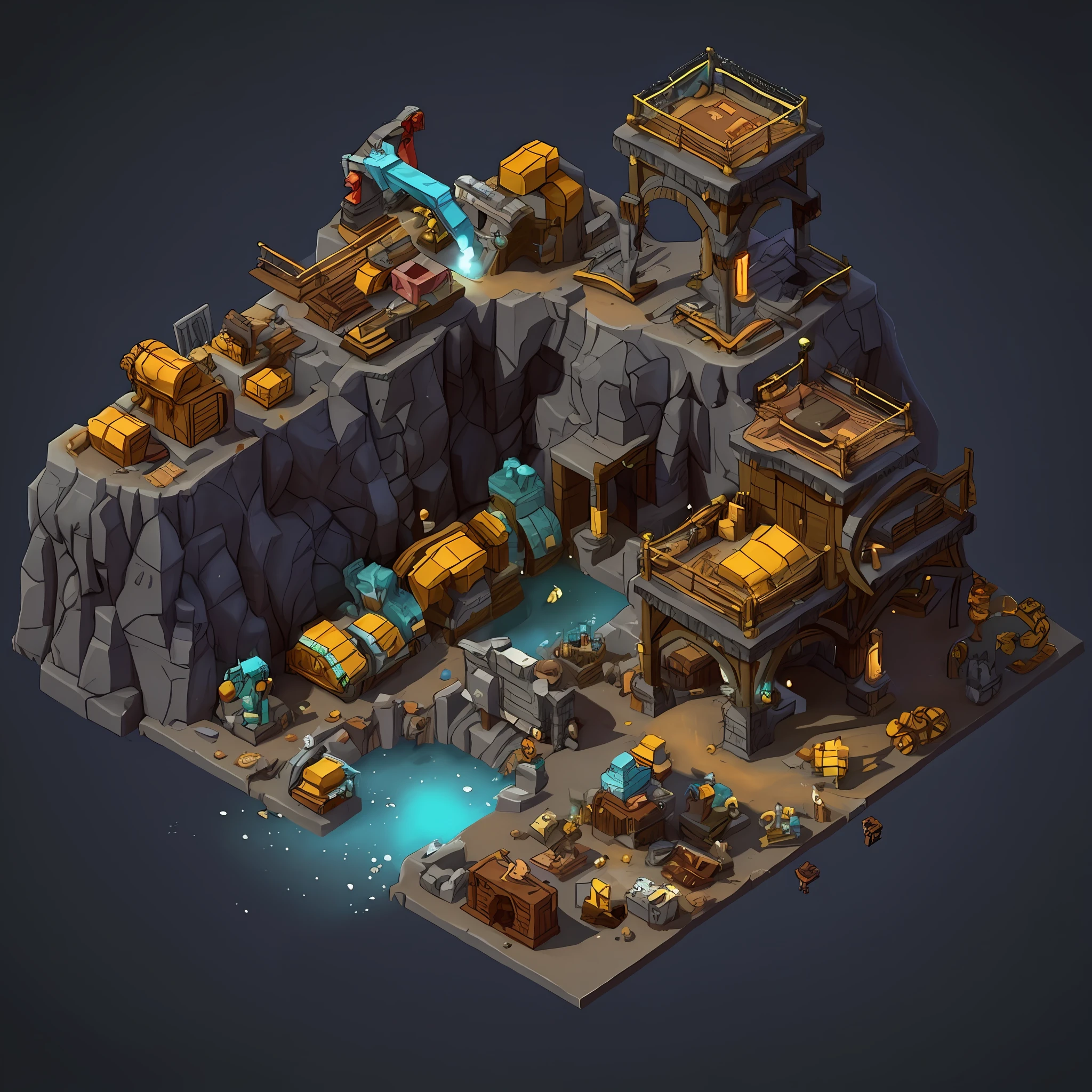 a cartoon style illustration of a minecraft with a mine and a mine, mining outpost, isometric game asset, isometric game art, 3 d render stylized, intricate mine, isometric 3d fantasy, moody mining planet, stylized game art, isometric 2 d game art, stylized 3d render, isometric futuristic game, game asset