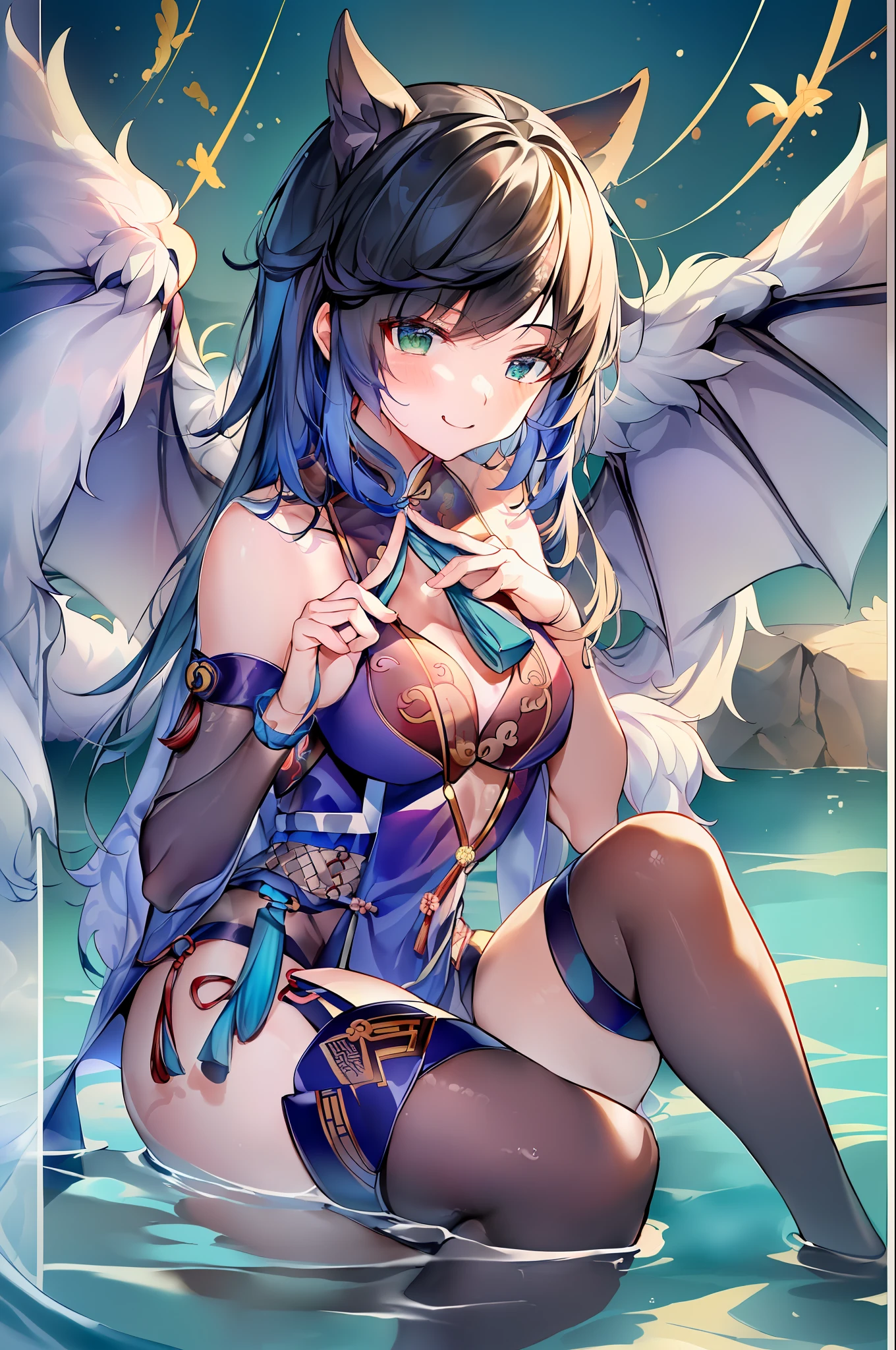 ((可爱正太)),((龙属性男孩)-(龙角:1.2)-(龙翅:1.2)),
[(sitting on water surface, wide open underwear:0.8),(winking and smiling),(detailed skin),(detailed dragon wings)],(warm and soft lighting:1.2)