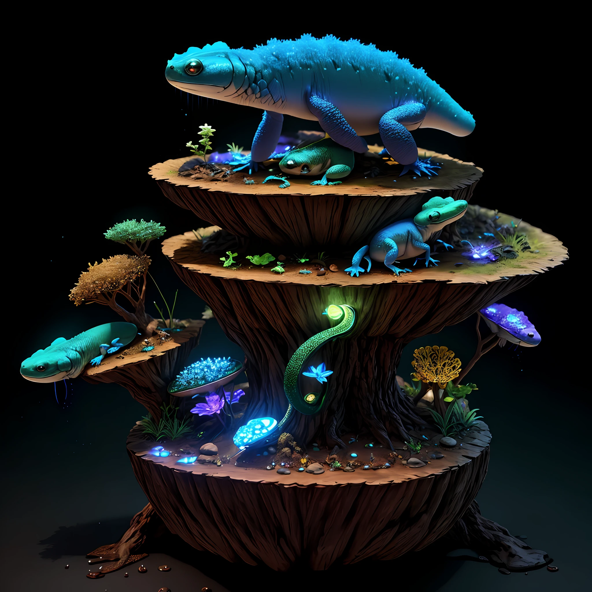 Anthill with glowing salamander sitting on top, fantasy, realistic with 4K high quality, 3D model, super high quality