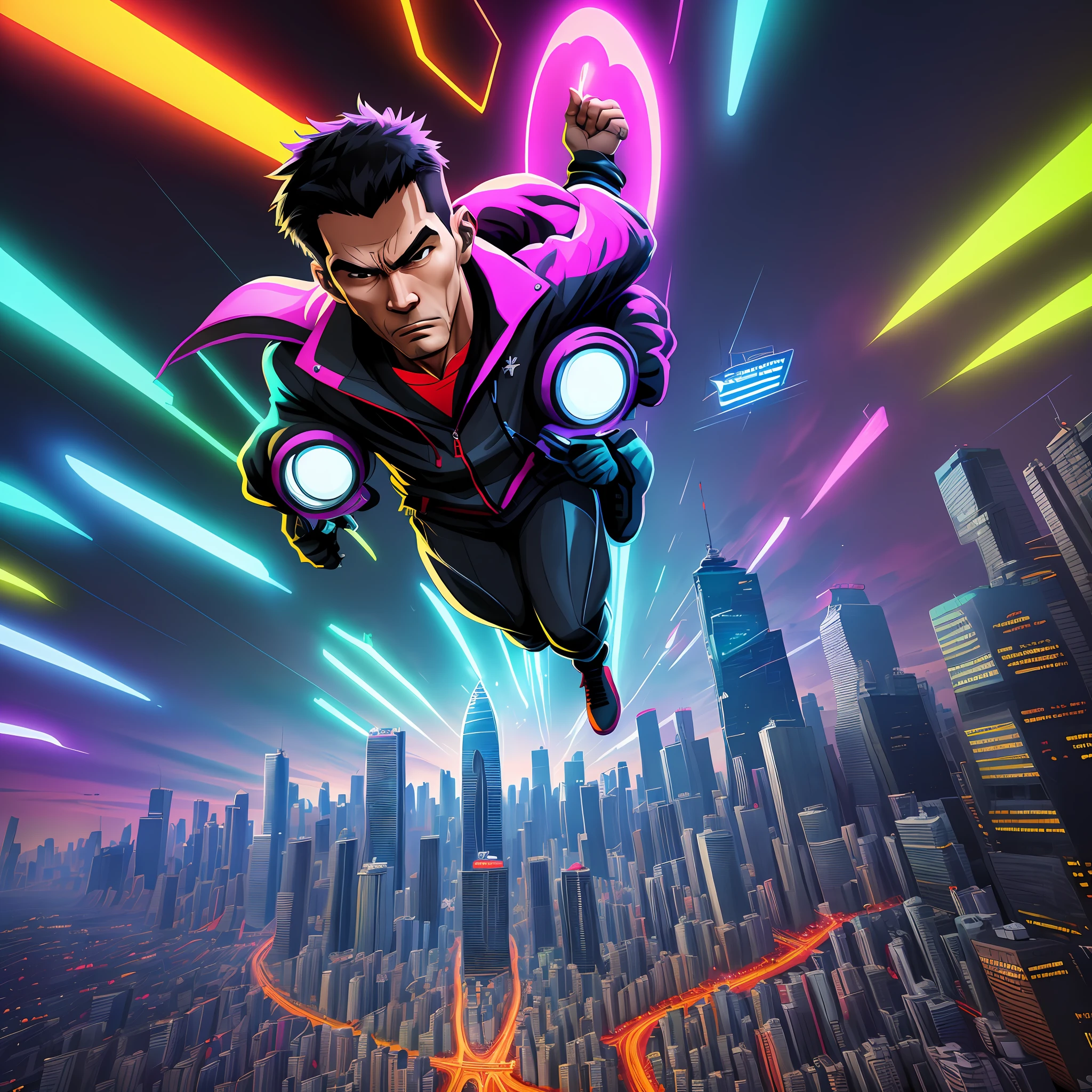 city of manila in the artstyle of spiderverse, alberto mielgo, digital art, graffiti, painterly, (lineart), ((street view)), (colored), barangay, neon signs, hong kong, ghost in the shell, akira, telephone lines, (day time) ((front view)) (cars)