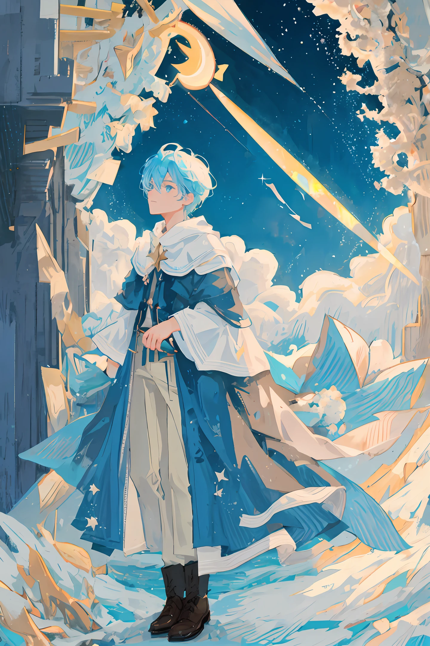 A man in blue with long wings.