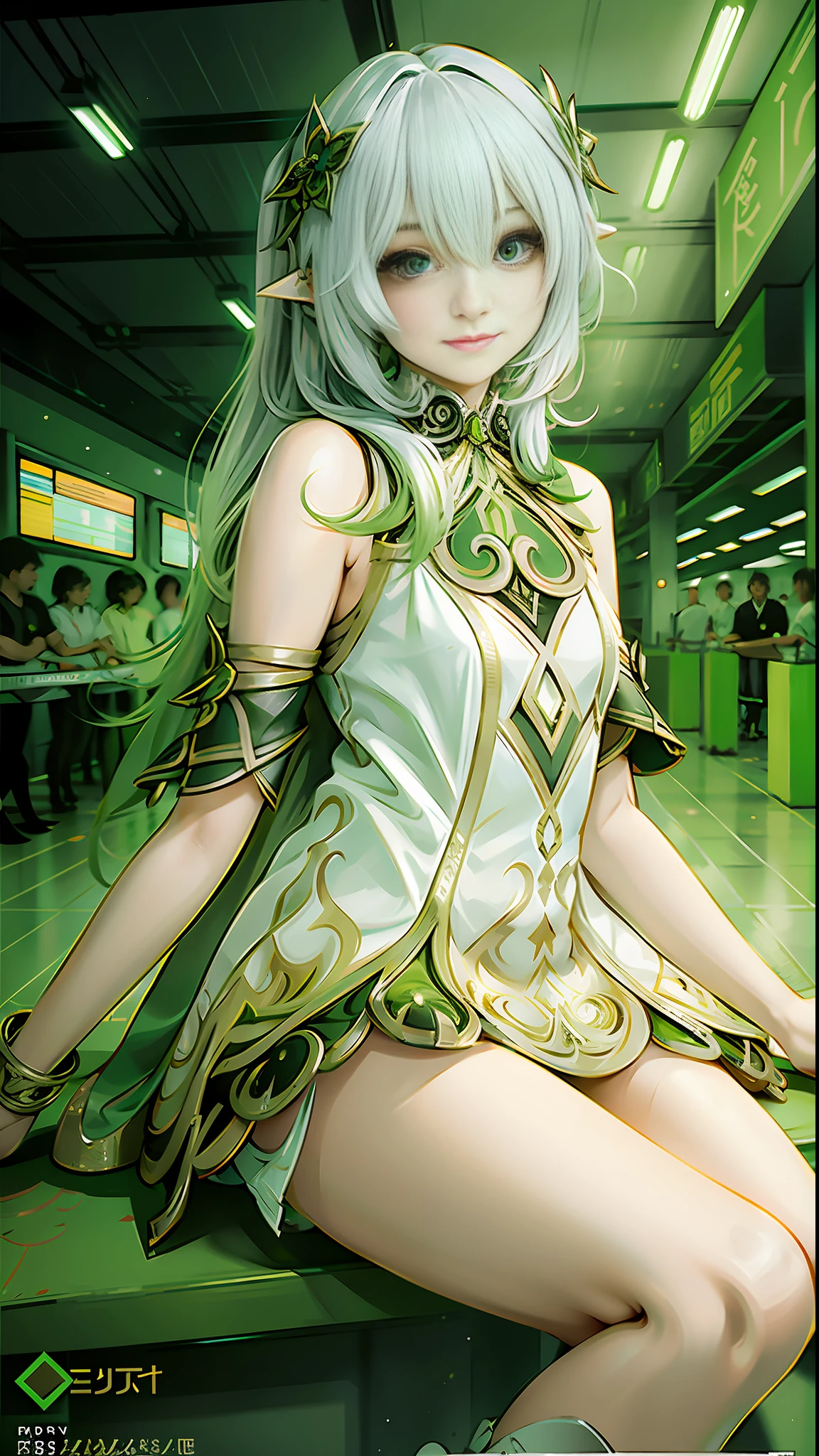 1girl, solo, full body, (masterpiece:1.21), (best quality:1.2), colorful, (illustration:1.2), (cinematic lighting:1.1), (bare shoulders:1.21), (collarbone:1.21) Station, Tokyo, science fiction, high-speed rail shuttling in the distance, There were many people in the city, and there was a single girl standing at the station, an extremely delicate girl, with cute facial features and an innocent expression. Her long hair fluttered in the wind. She wears a black uniform that highlights her delicate curves. The lighting is very delicate and beautiful, creating a soft and warm light, and the surroundings are also illuminated, creating a sci-fi atmosphere, hands on the legs 1.5, rubbing the legs, realistic, --v 6