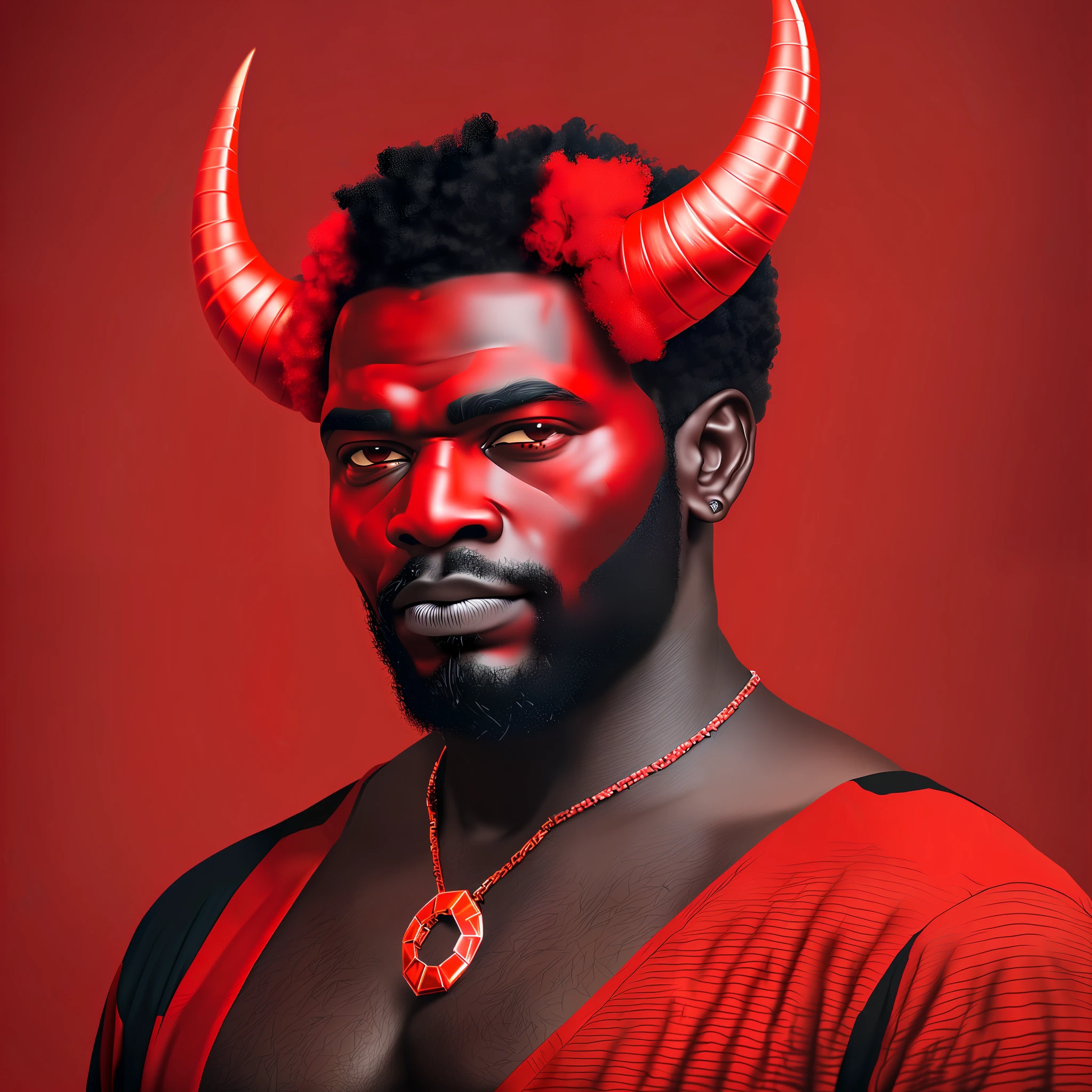 a black-faced man with an all red face and horns for Afrofuturism