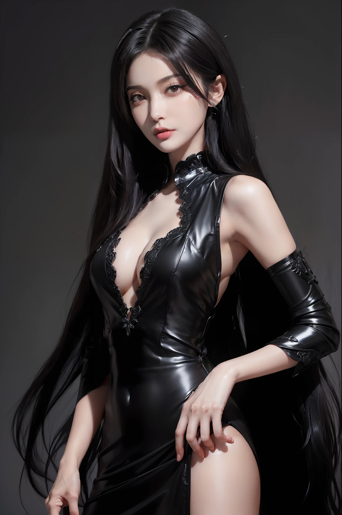 (((masterpiece+best quality+high resolution+ultra-detailed))), long silky black hair, high nose, sharp eyes, noble and inviolable temperament, (([female]: 1.2 + [beauty]: 1.2 + black long hair: 1.2)), dark and deep background, bright eyes, dynamic angle and posture.