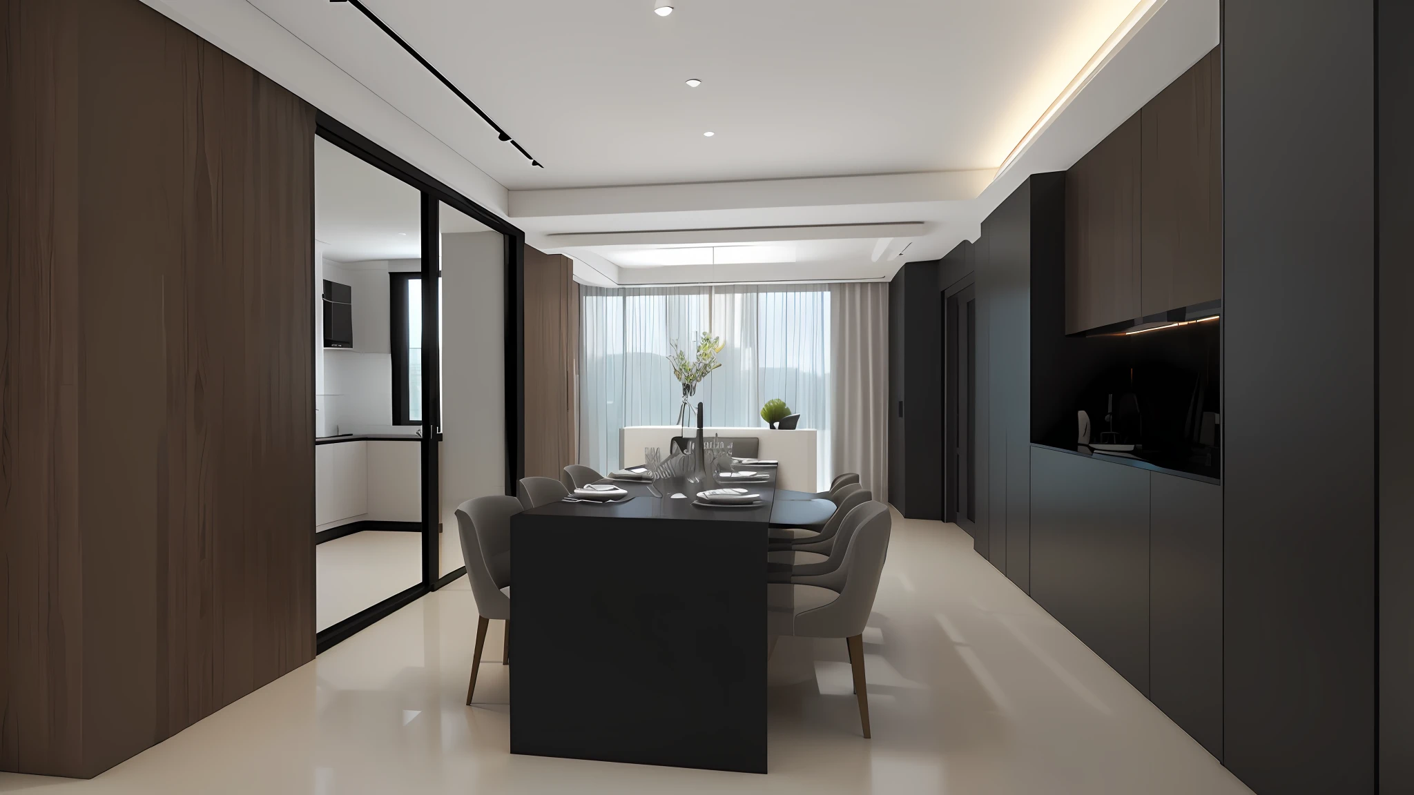 there is a dining room with a table and chairs in it, stuning 3 d render, 3 d rendering, 3d rendering, excellent 3d render, rendered in enscape, high quality 3d render, professional 3d render, high quality 3 d render, very realistic 3 d render, highly photographic render, professional render, rendered in corona, elegant render