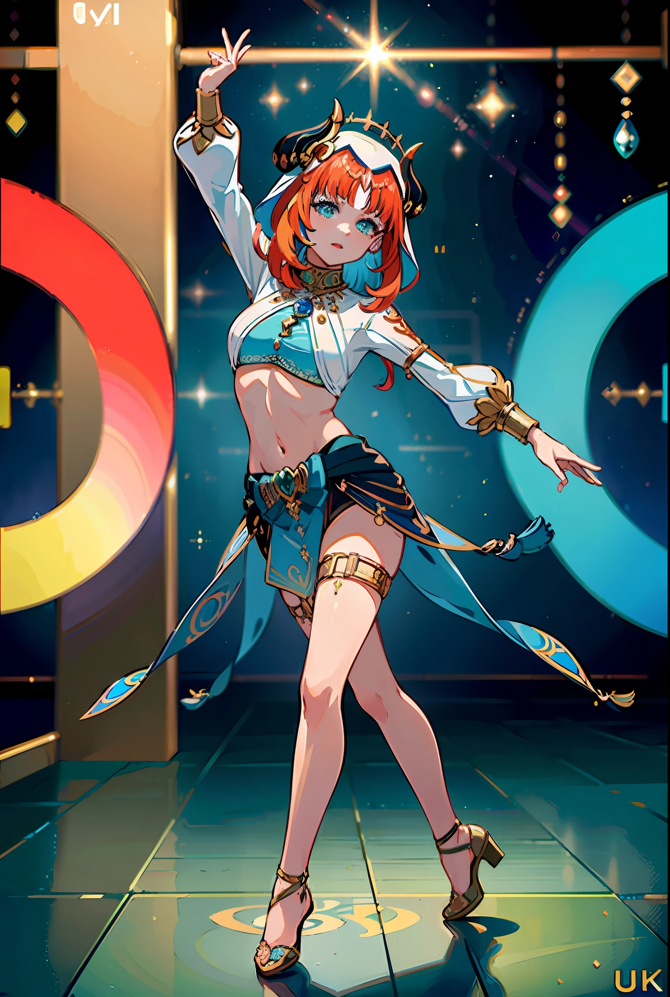 (((Nilou)), ((colorful:1.2) stage background), ((dancing:1.1)), ((beautiful:1.1)+(gorgeous:0.9)), ((high resolution:1.15)|(ultra high resolution:1.35)|(8k:1.3)), ((masterpiece:1.3)|(artwork:1.2)).