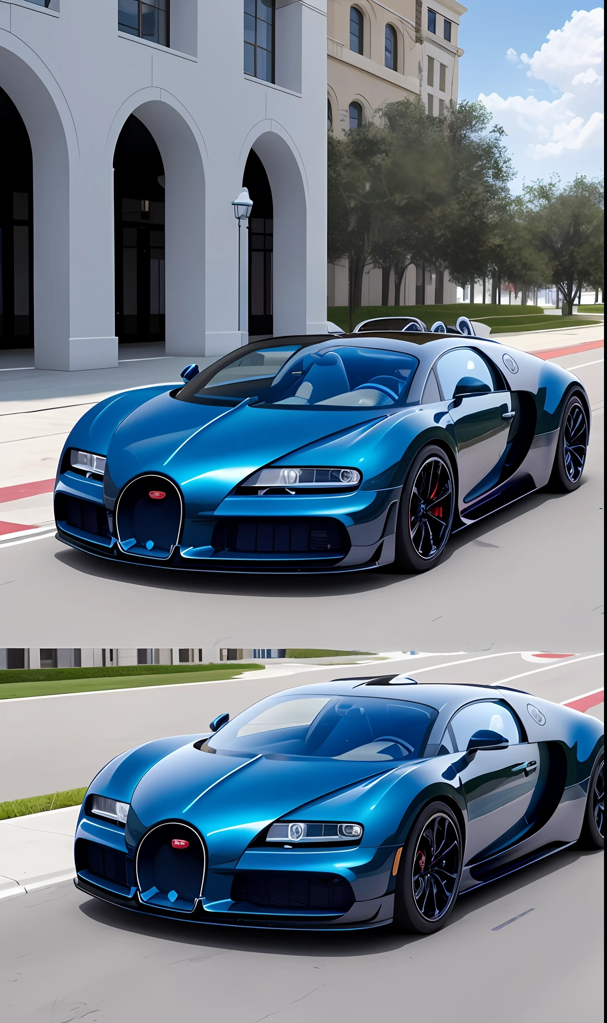 Image of a Bugatti car in ultra realistic 3d in the city of tampa Florida