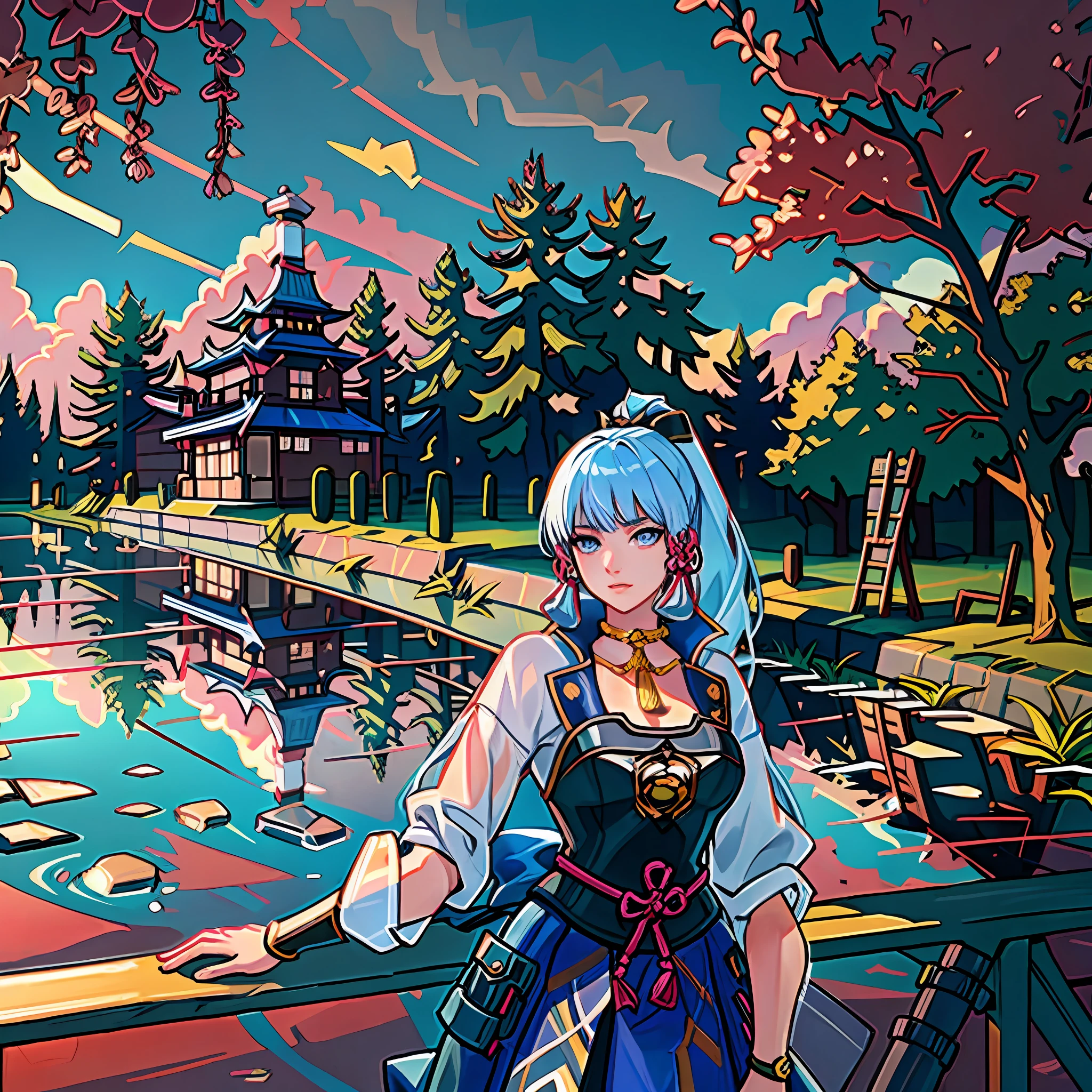 (masterpiece), (best quality), (ultra detailed),(disheveled hair),(illustration), (1girl), standing, (simple background),beautiful detailed eyes, light blue eyes, detailed beautiful face, (kamisato ayaka: 1.2), focus on face, ponytail, kamisato ayaka(genshin impact), light blue hair, detailed hair, bangs, best lighting, best shadow, highly detailed