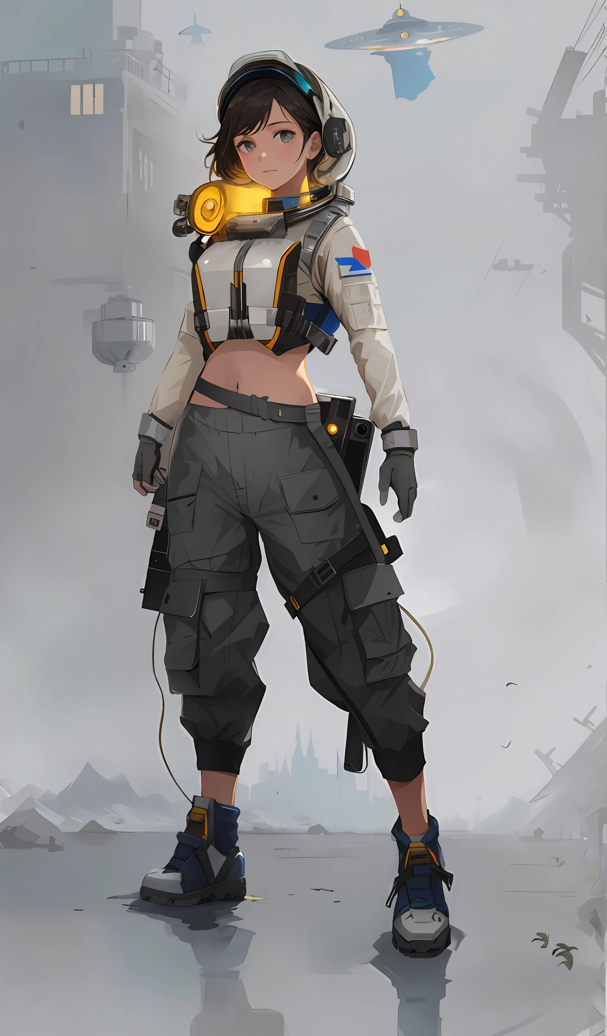 Wear a lightweight spacesuit, no helmet,absurdres,Ready Player One,(masterpiece:1.4), ultra-detailed, 1girl, stand up, space uniform,