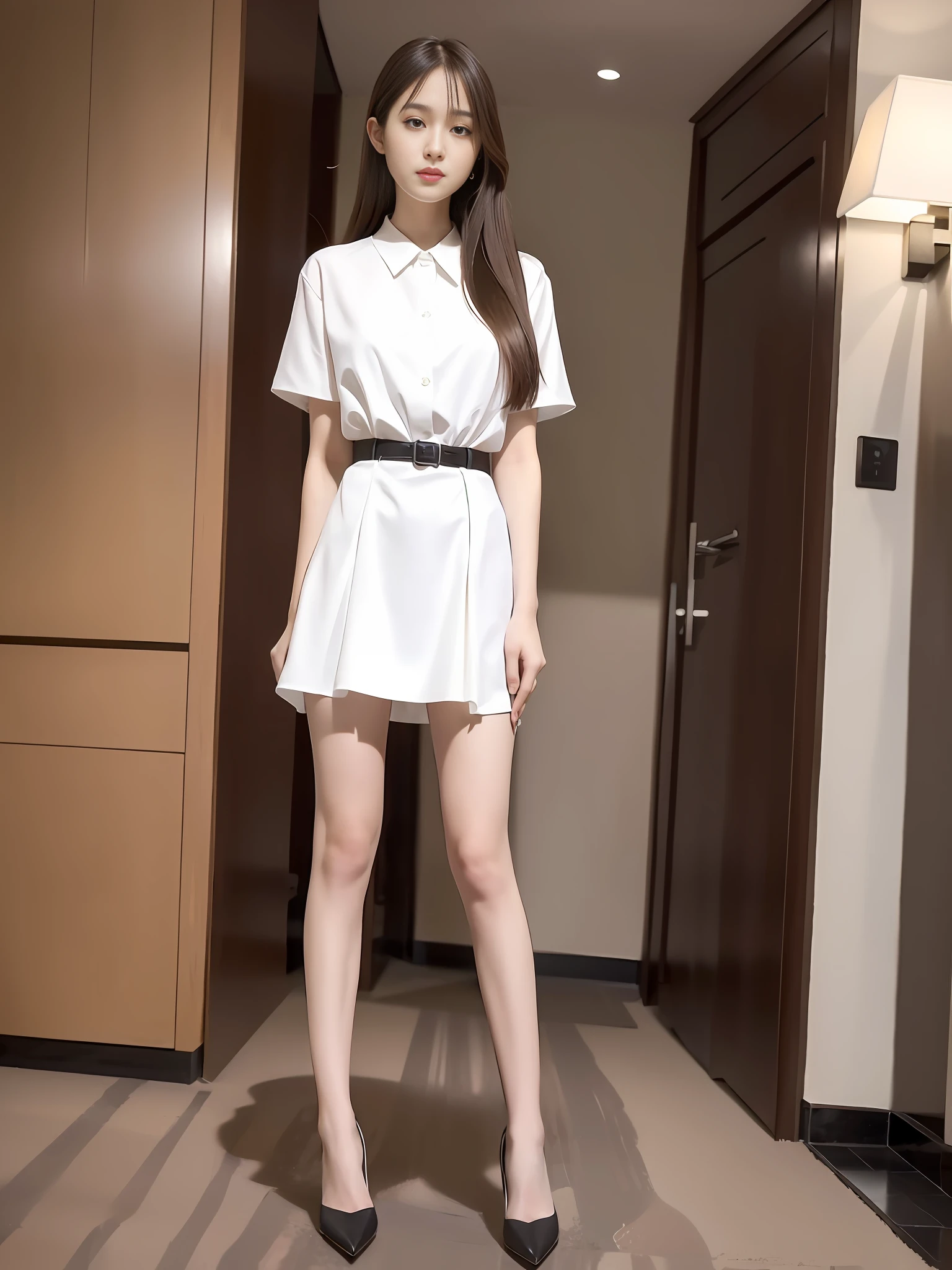 mix4, 20d, solo, long_hair, shirt, dress, high_heels, full_body, look_at_viewer, (8k, RAW photo, best quality, mastery:1.2), (realistic, photo-realistic:1.37), professional lighting, photon mapping, light energy transfer, physically based rendering,
