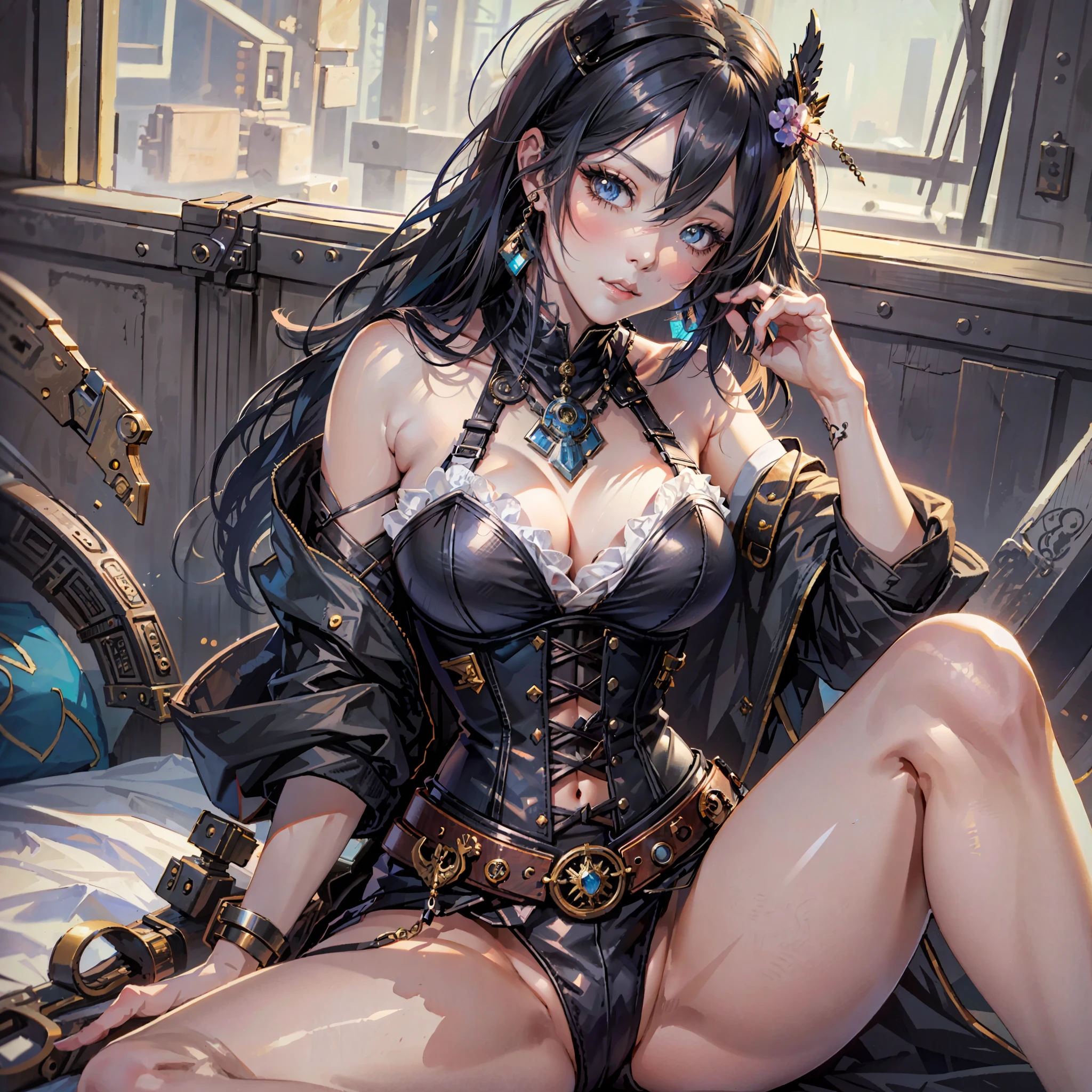 style image of a woman in a corset sitting on a bed, seductive sexy girl, beautiful alluring anime woman, extremely detailed artgerm, guweiz on artstation pixiv, guweiz on pixiv artstation, steampunk beautiful anime woman, attractive anime girl, kawacy, trending on artstation pixiv, artgerm. anime illustration