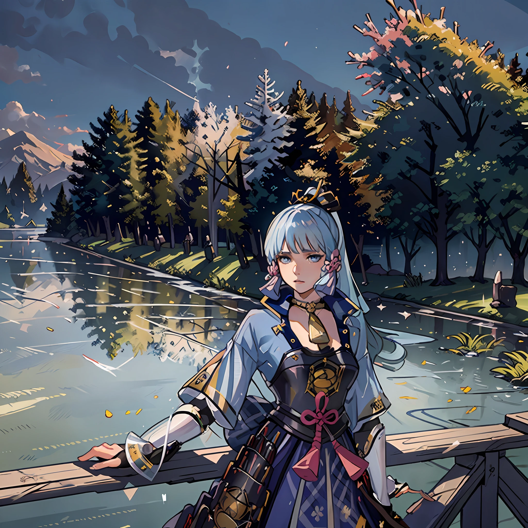 (masterpiece), (best quality), (ultra detailed),(disheveled hair),(illustration), (1girl), standing, (simple background),beautiful detailed eyes, light blue eyes, detailed beautiful face, (kamisato ayaka: 1.2), focus on face, ponytail, kamisato ayaka(genshin impact), light blue hair, detailed hair, bangs, best lighting, best shadow, highly detailed