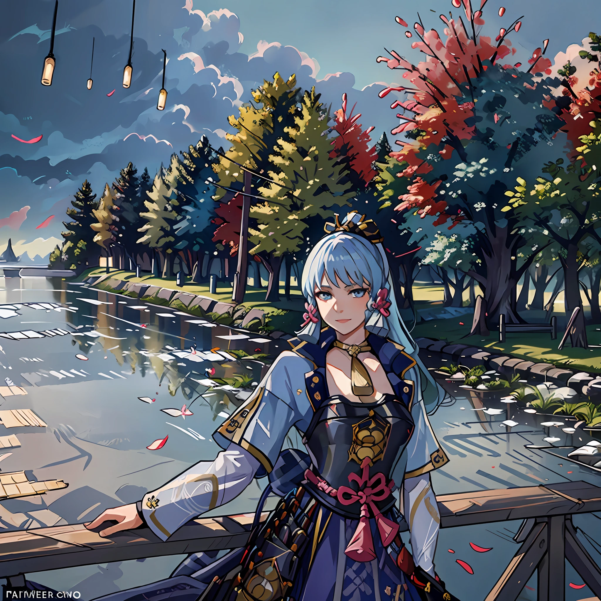 (masterpiece), (best quality), (ultra detailed),(disheveled hair),(illustration), (1girl), standing, smiling, beautiful detailed eyes, light blue eyes, detailed beautiful face, (kamisato ayaka: 1.2), focus on face,  ponytail, kamisato ayaka(genshin impact), light blue hair, detailed hair, bangs, best lighting, best shadow, highly detailed