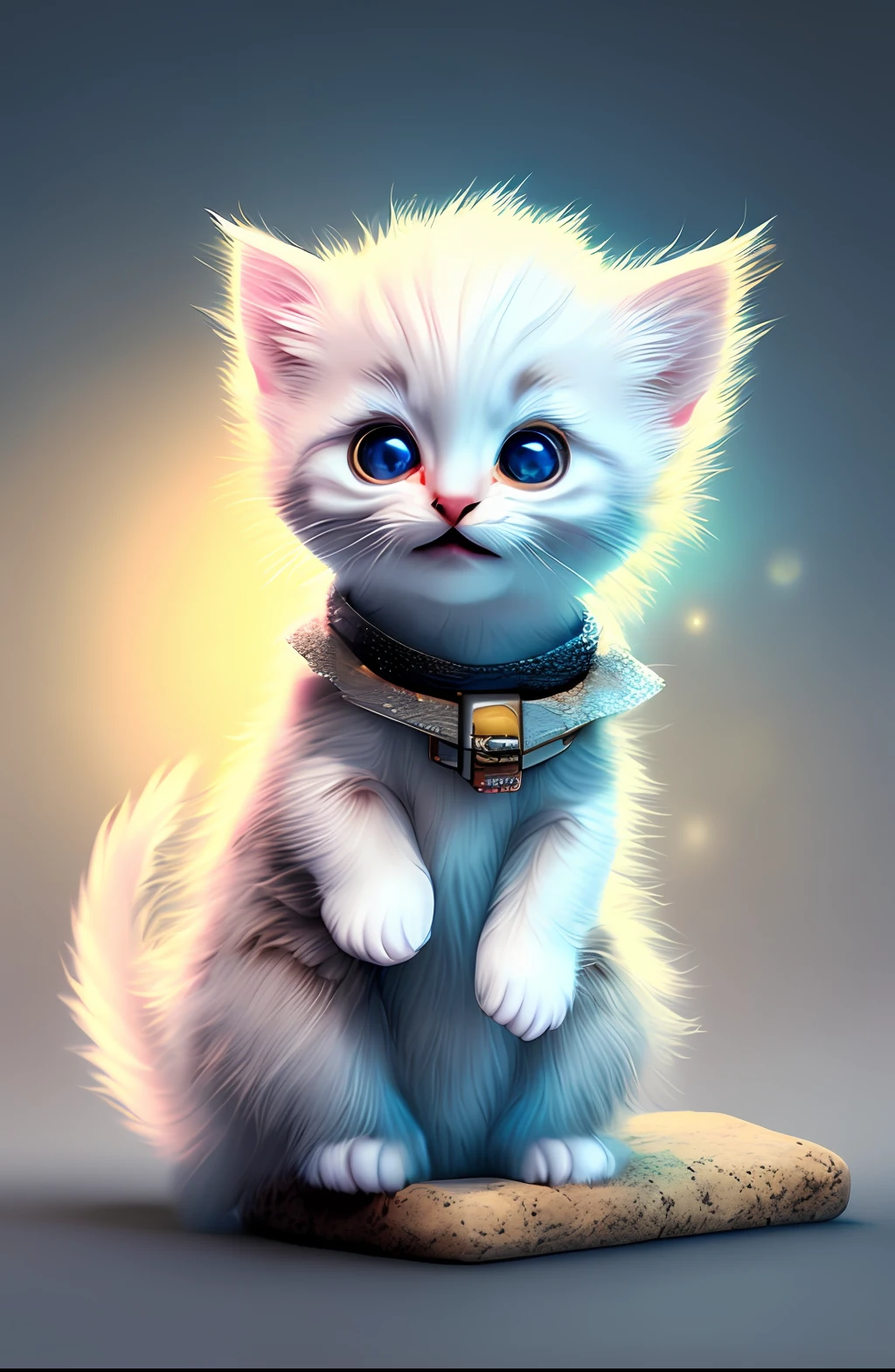 Pixar style, 3D, cute and cute white-haired kitten Superman, big eyes, laughter, excitement, floating in space, Jean-Baptiste Monge, anthropomorphic, dramatic lighting