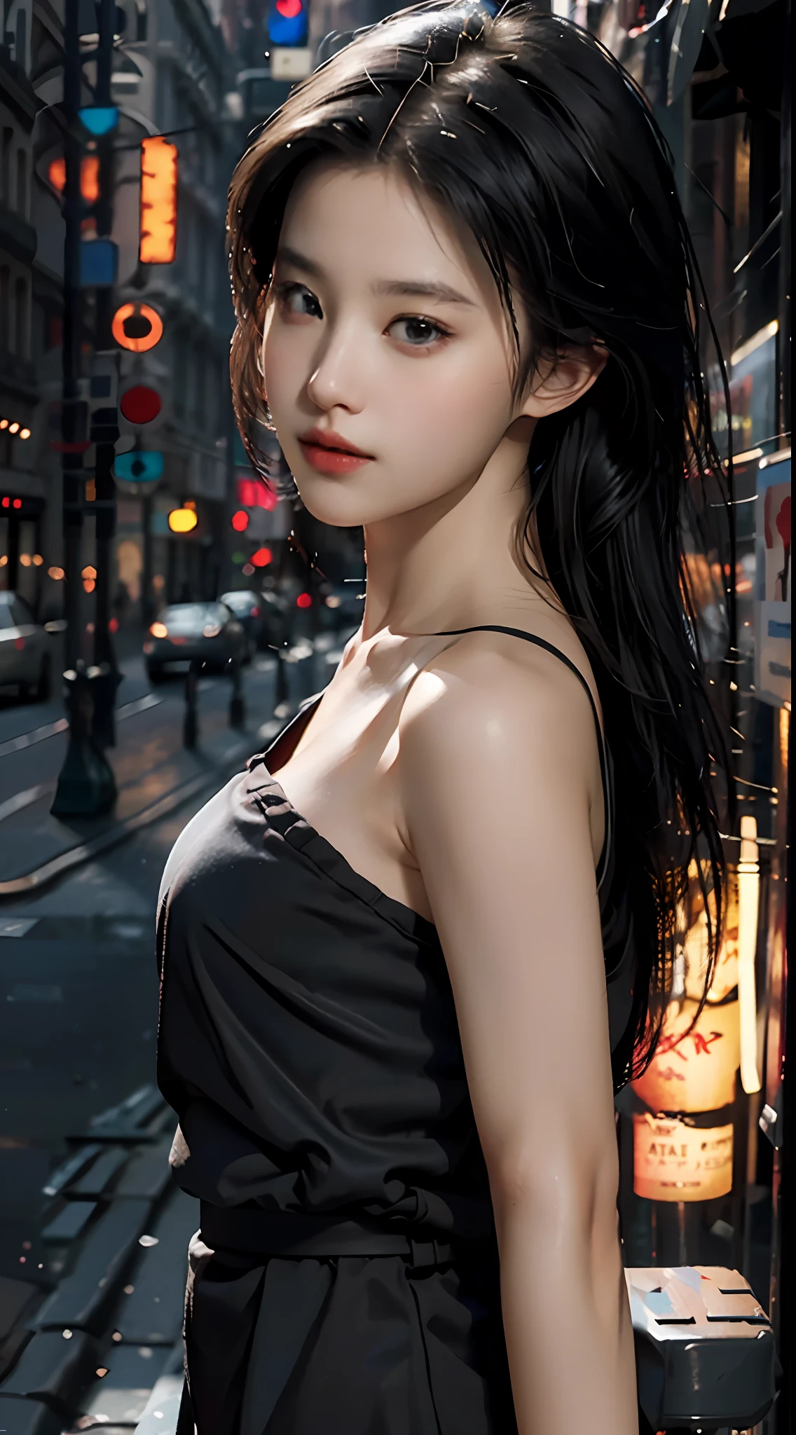 Best Quality, Masterpiece, Ultra High Resolution, (Realisticity: 1.4), Original Photo, 1girl, Bare Shoulder, Cinematic Lighting,