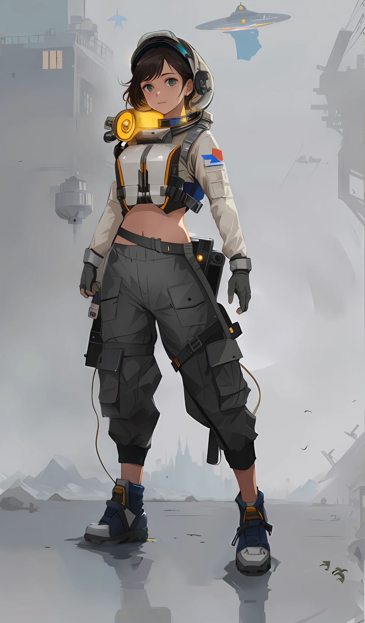 Wear a lightweight spacesuit, no helmet,absurdres,Ready Player One,(masterpiece:1.4), ultra-detailed, 1girl, stand up, space uniform,