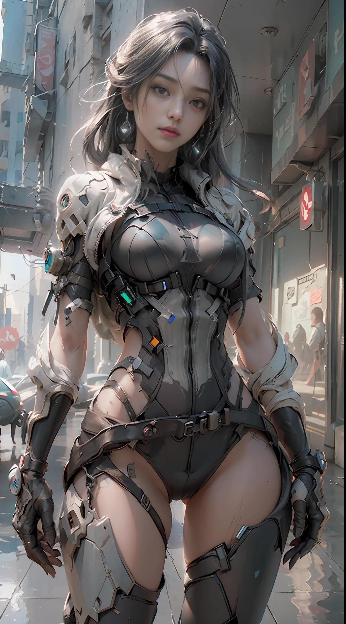 ((Best quality)), ((masterpiece)), (detailed:1.4), 3D, an image of a beautiful cyberpunk female,HDR (High Dynamic Range),Ray Tracing,NVIDIA RTX,Super-Resolution,Unreal 5,Subsurface scattering,PBR Texturing,Post-processing,Anisotropic Filtering,Depth-of-field,Maximum clarity and sharpness,Multi-layered textures,Albedo and Specular maps,Surface shading,Accurate simulation of light-material interaction,Perfect proportions,Octane Render,Two-tone lighting,Wide aperture,Low ISO,White balance,Rule of thirds,8K RAW,