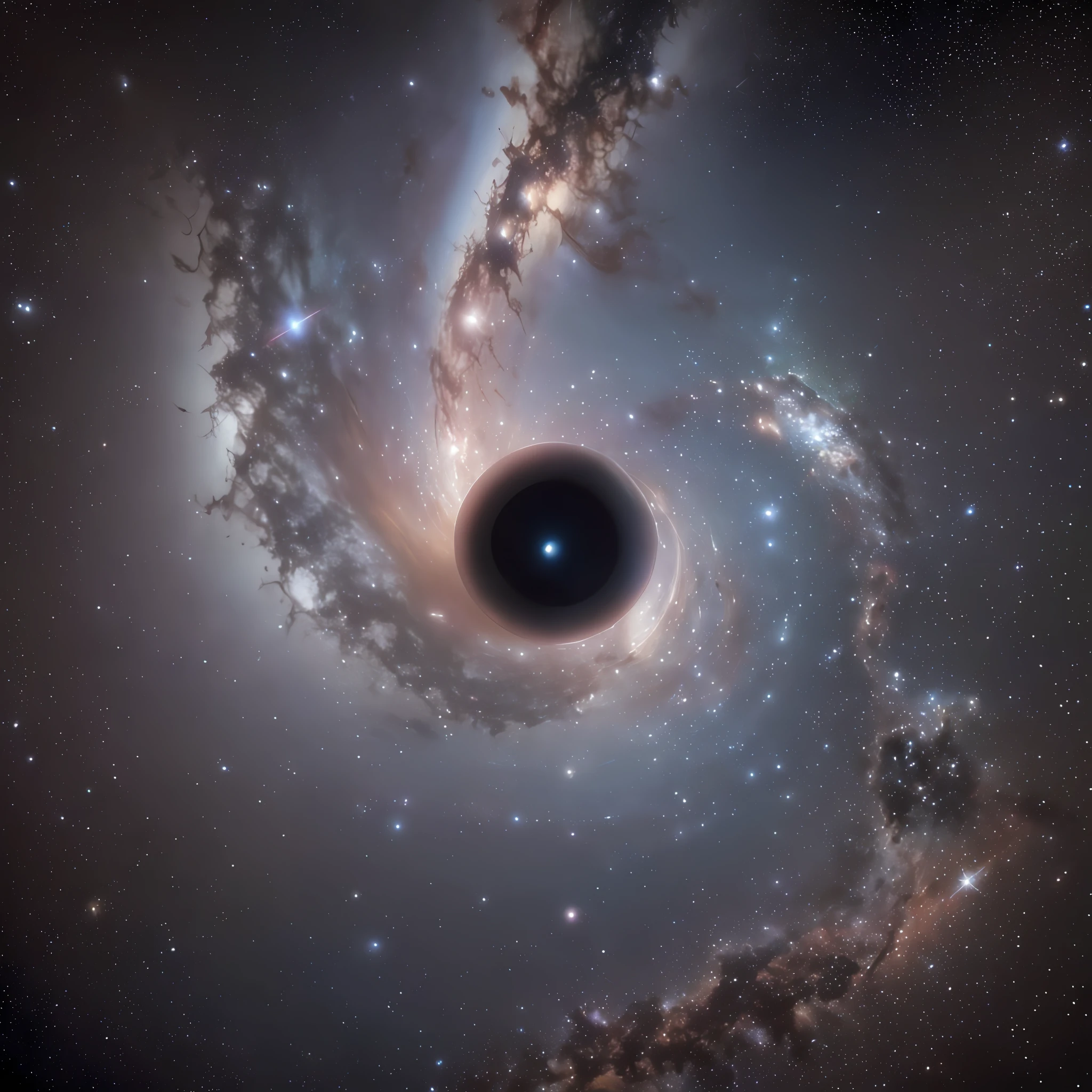 (Masterpiece, best picture quality, super detailed) In a dynamic and mysterious atmospheric space, there is a delicate and extremely beautiful black hole, which is shattered around it, floating in the background of wide-angle, long lenses and eye-catching high-saturation starry sky, which looks mysterious and dark.