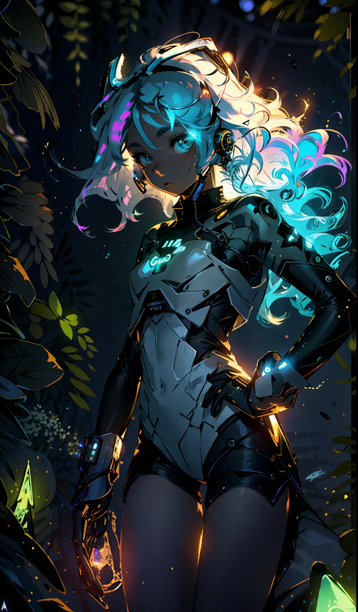 cute young woman, ultra high quality, volumetric, bioluminescence, luminism,