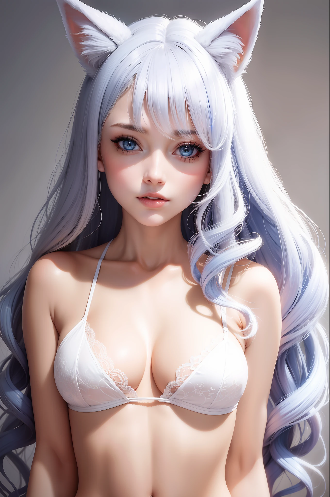 ???? Woman with ,golden curly hair,Blue eyes,white fox ears,