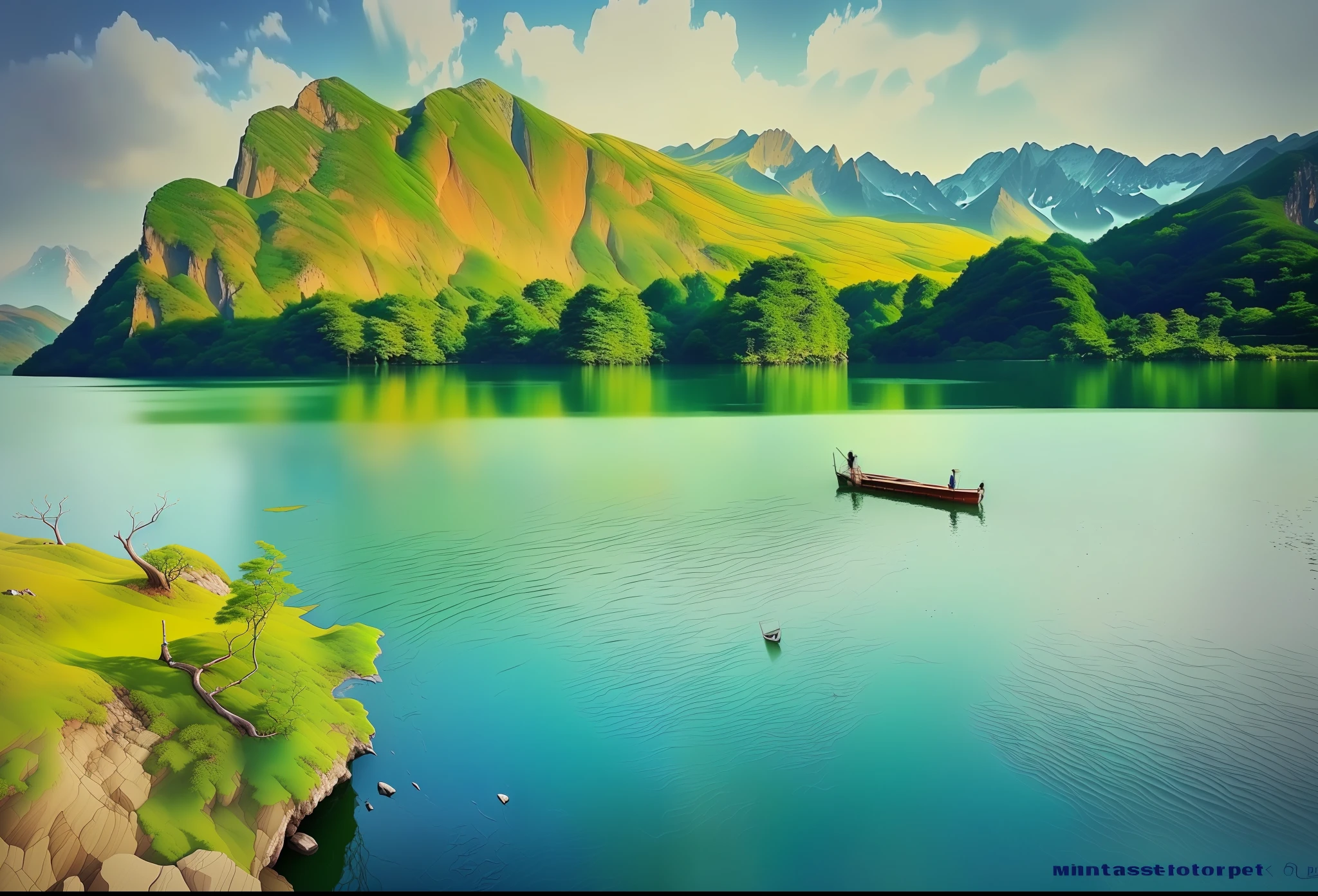 a beautiful korean mountain with lake, (masterpiece), (portrait), (raw photo), (extremely detailed CG unity 8k wallpaper) Intricate, Sharp focus, dramatic, photorealistic art