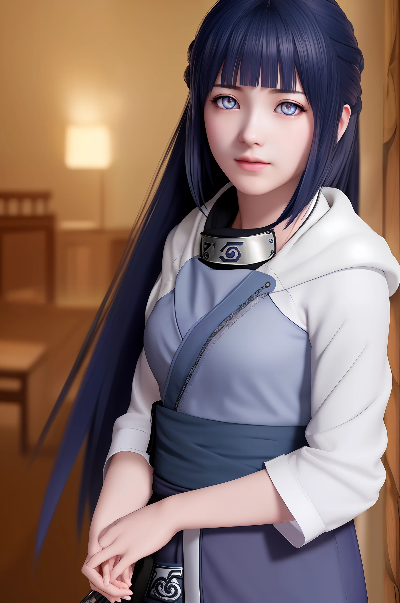 (extremely detailed CG unity 8k wallpaper), the most beautiful artwork in the world, 1girl, upper body, (((white eyes))),(((dark blue hair))),(((Konoha Ninja)))