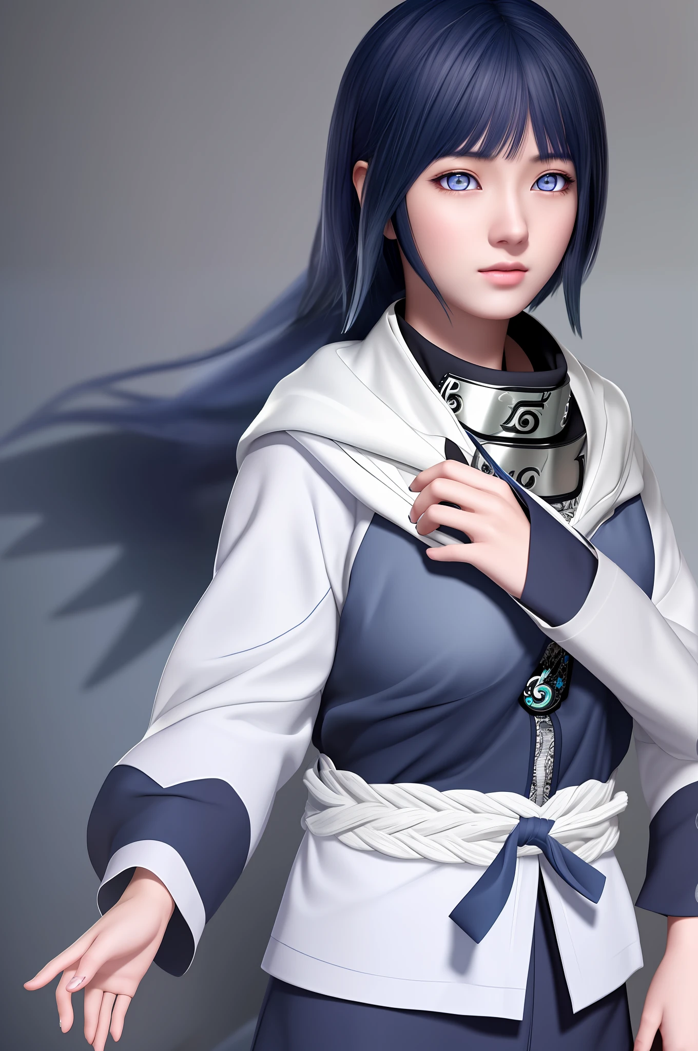 (extremely detailed CG unity 8k wallpaper), the most beautiful artwork in the world, 1girl, upper body, (((white eyes))),(((dark blue hair))),(((Konoha Ninja)))