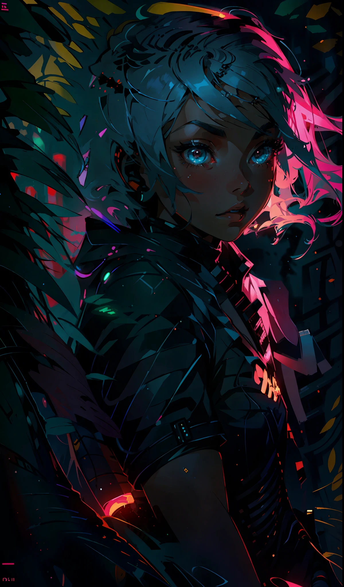 cute young woman, ultra high quality, volumetric, bioluminescence, luminism, pink-orange, art by Ilya Kuvshinov