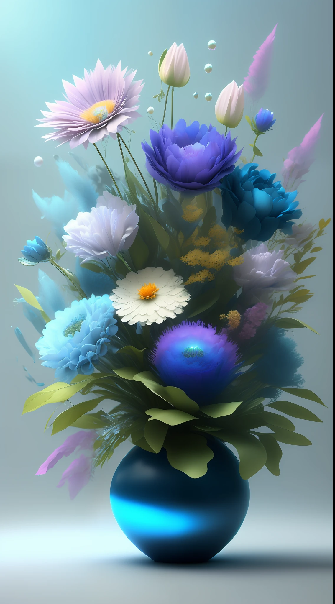 Dopamine, Surreal Airbrush Art, Rhine Blue, CGSociety, Unreal Engine, 16K, Rendering, CGI, Concept Art, Trends on Artstation, Ddreamlike Style, Flower Arrangement Look