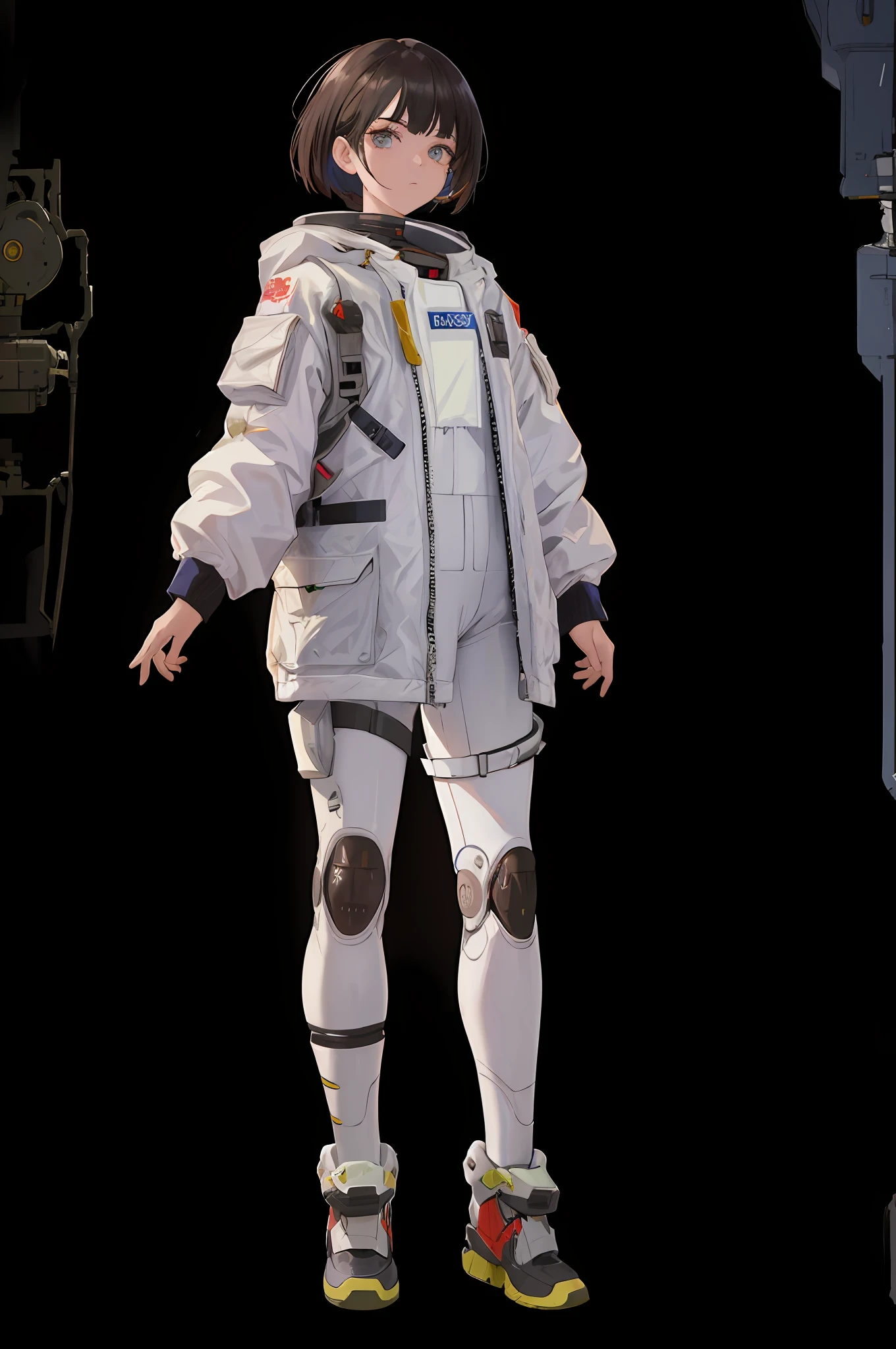 Full body,Wear a lightweight spacesuit, no helmet,absurdres,Ready Player One,(masterpiece:1.4), ultra-detailed, 1girl, stand up, space uniform,2023 fashion, cyberpunk streetwear