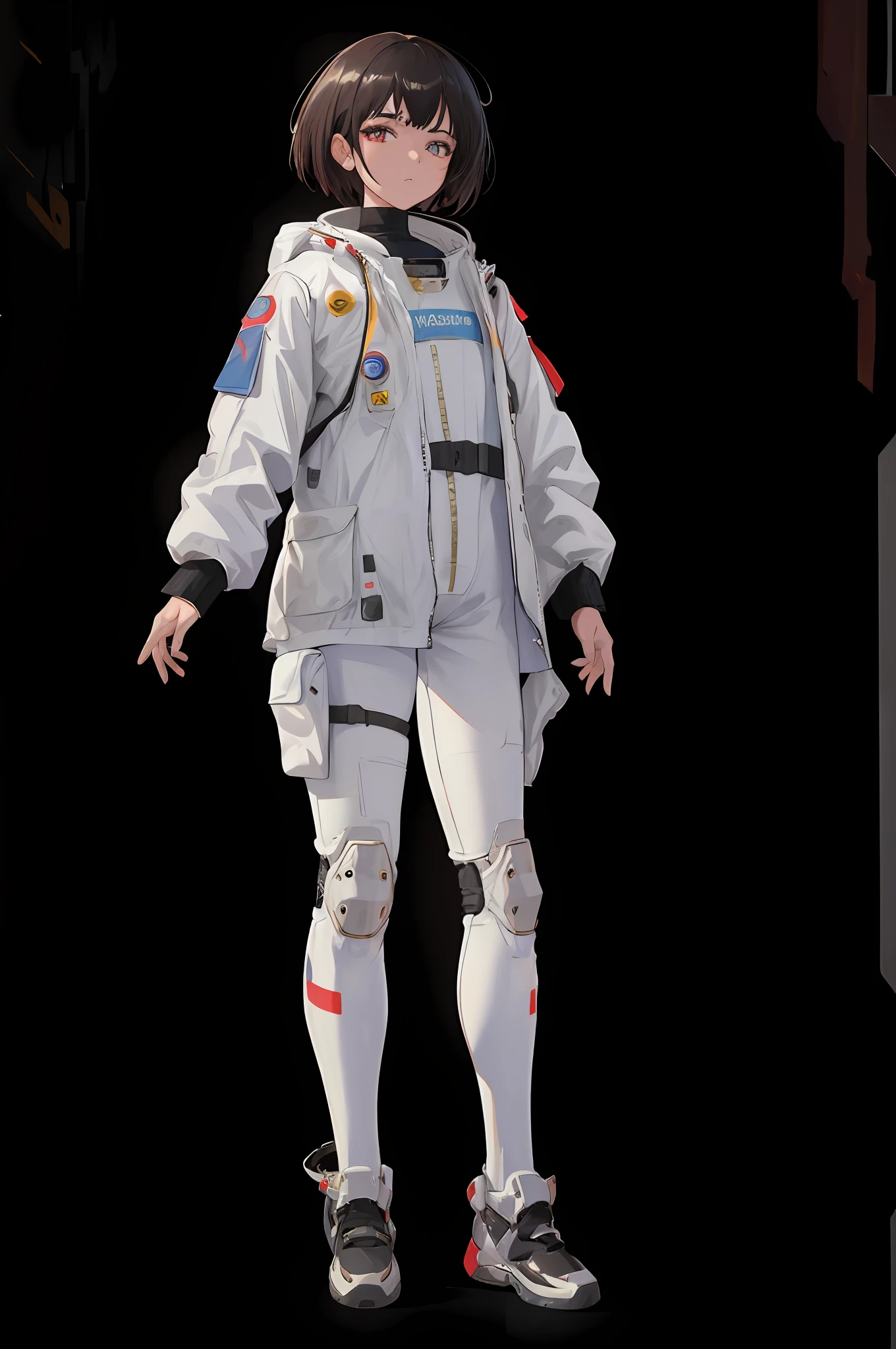 Full body,Wear a lightweight spacesuit, no helmet,absurdres,Ready Player One,(masterpiece:1.4), ultra-detailed, 1girl, stand up, space uniform,2023 fashion, cyberpunk streetwear