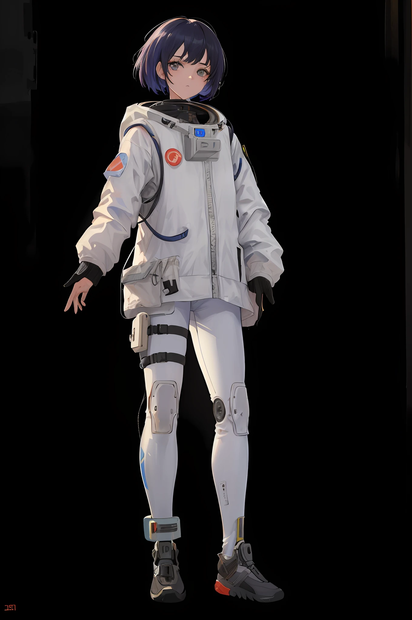 Full body,Wear a lightweight spacesuit, no helmet,absurdres,Ready Player One,(masterpiece:1.4), ultra-detailed, 1girl, stand up, space uniform,2023 fashion, cyberpunk streetwear